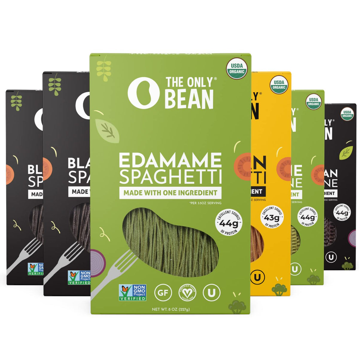 The Only Bean - Soja-, Schwarzbohnen- und Edamame-Spaghetti & Fettuccine - Glutenfreie Pasta, Keto Low Carb Pasta Nudeln, Protein Pasta, Bio Gesunde Nudeln, Vegane Pasta - 227 g (6er Pack) (Probierpaket)
