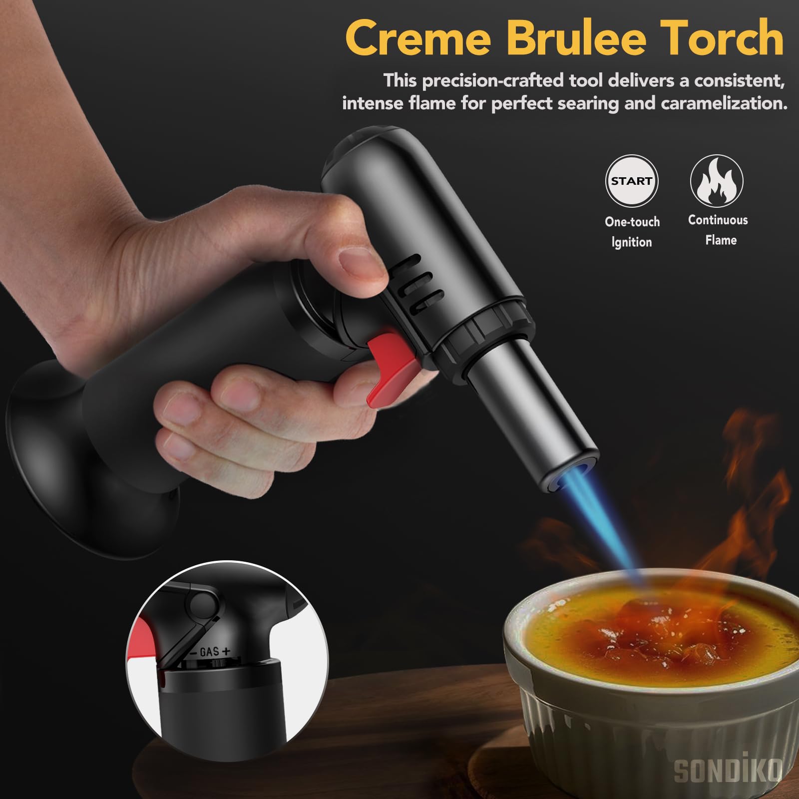 Sondiko Butane Torch with Fuel Gauge S907, Refillable Soldering Torch with Adjustable Flame for Welding, Resin Art, Industrial(Butane Gas Not Included)