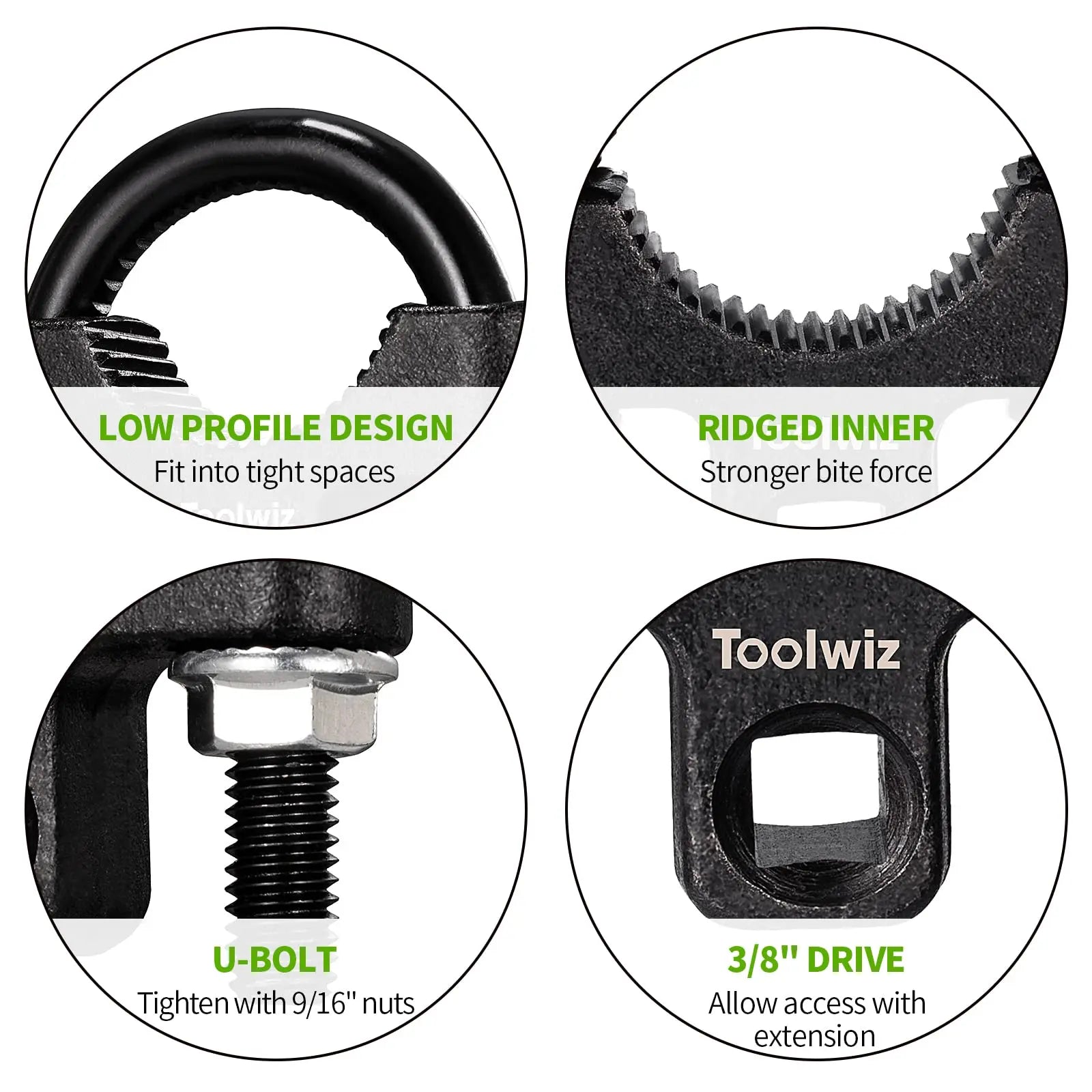 Toolwiz Inner Tie Rod Removal Tool - 3/8” inch Universal Low Profile Tool 30-42mm with Non-Slip Teeth for Easy Inner Rod Removal and Installation, U-Wrench for Car Truck Vehicle Automotive Repair