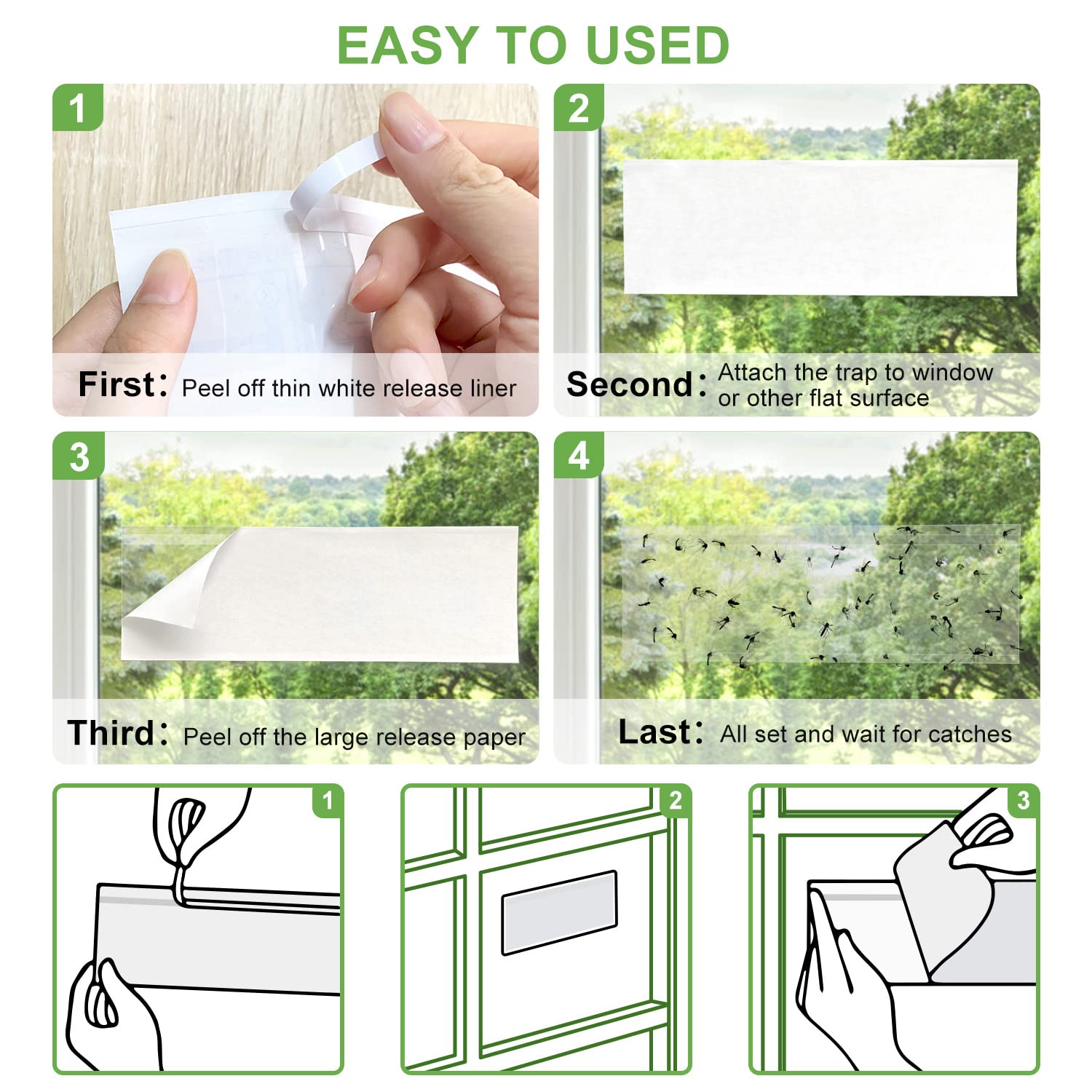 LFSYS 50 Pack Window Fly Trap, Fruit Fly Traps for Indoors, Fly Paper Sticky Strips, Fly Traps for Indoors Clear