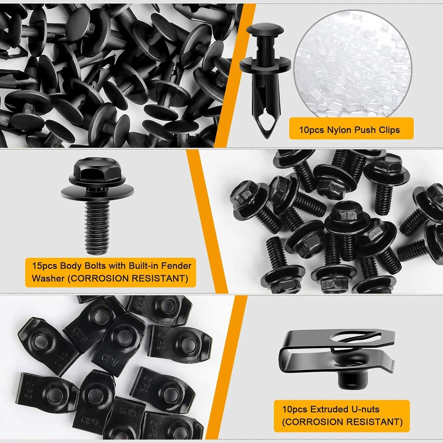GOOACC GRC-70 35PCS Engine Under Cover Splash Shield Guard Body Bolts Bumper Fender Liner Push Retainer Fastener Rivet Clips , black