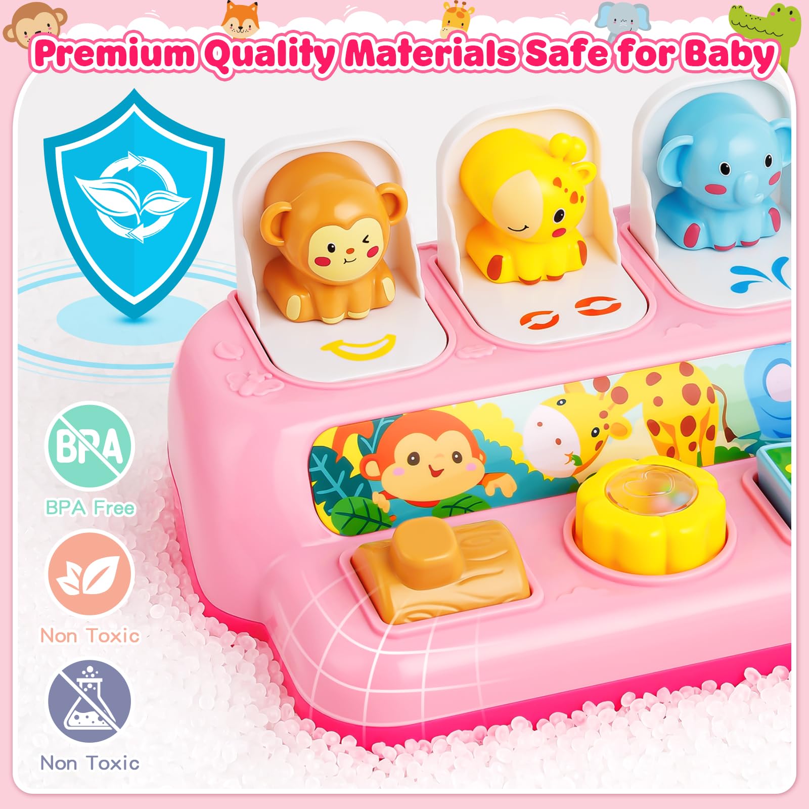 Duchong Toys for 1 Year Old Girls, Interactive Pop Up Toy with Music & Light, Montessori Learning Toys for Infant Baby Toddler 9-12-18 Months, First 1st Birthday Gifts for Girls Boys
