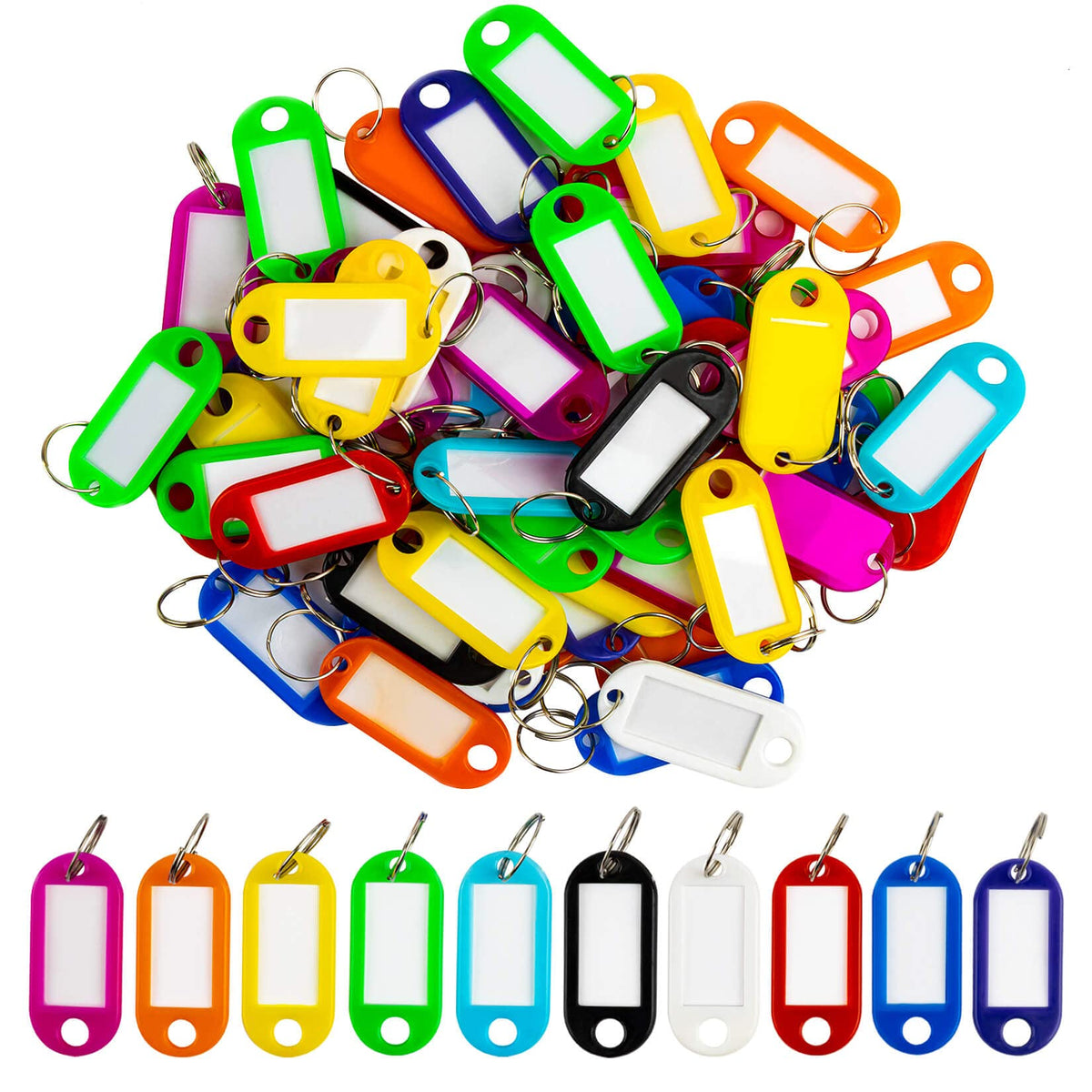Sukh 60 Pcs Key Ring Tags - Key Tags Plastic Assorted Colours,Identifiers,Name and Labels,Adapt to USB Drive,Pets,Bags Split Ring Window Lucky Line Flexible Colored