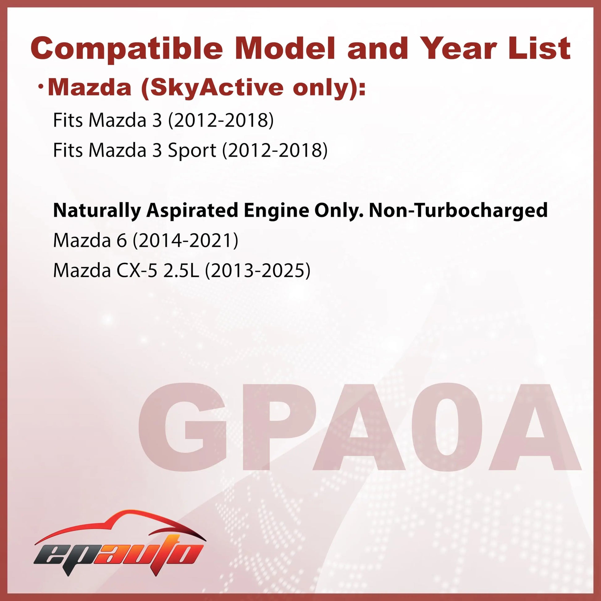 EPAuto GPA0A (PE07-13-3A0A) Engine Air Filter, Replacement for Mazda CX-5 2.0L/2.5L, Mazda 6, Mazda 3 – Fits SkyActiv and Naturally Aspirated Models (2012–2025)