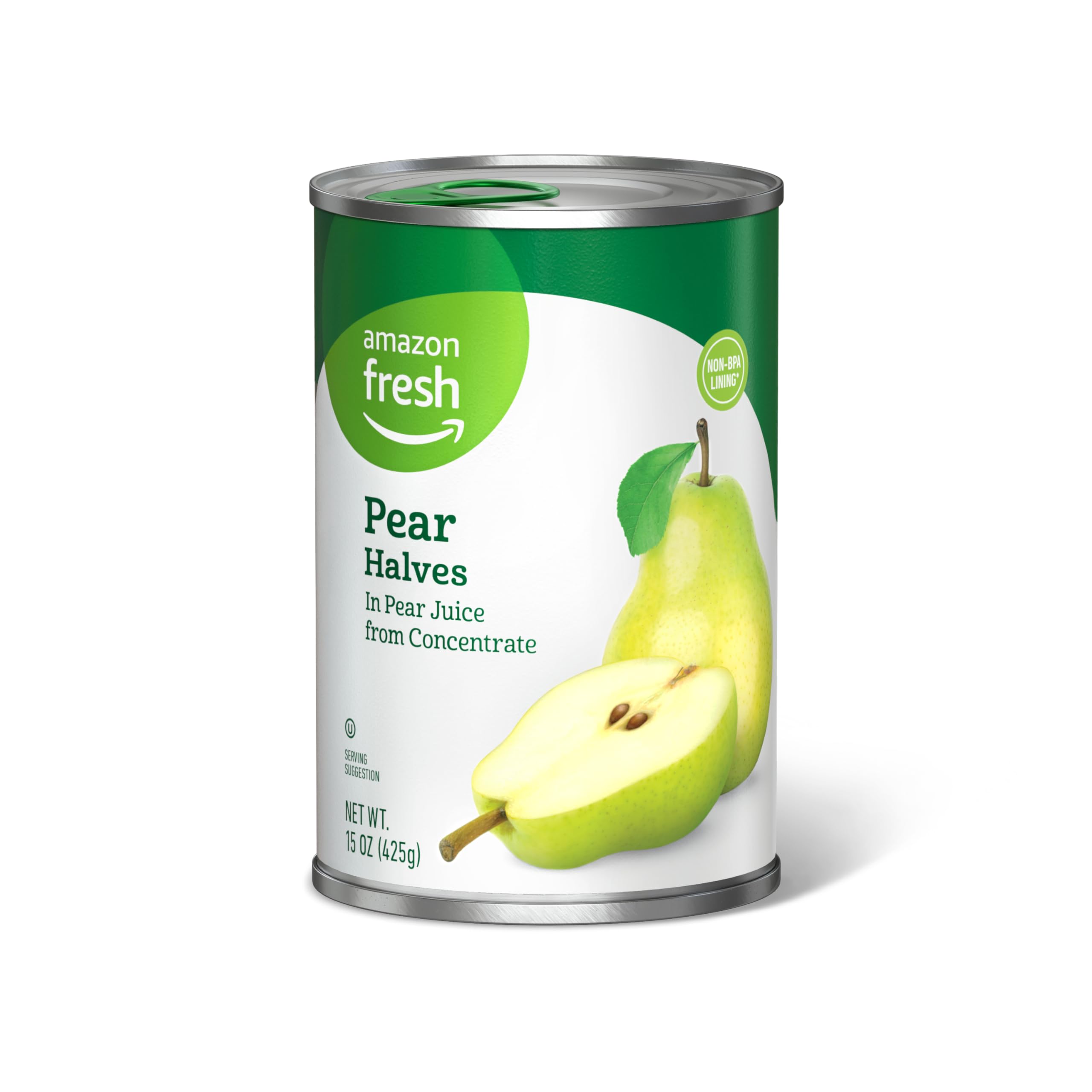 Amazon Fresh Eigenmarke, Birnenhälften in Birnensaft aus Konzentrat, 425 g (zuvor Happy Belly, Verpackung kann abweichen)