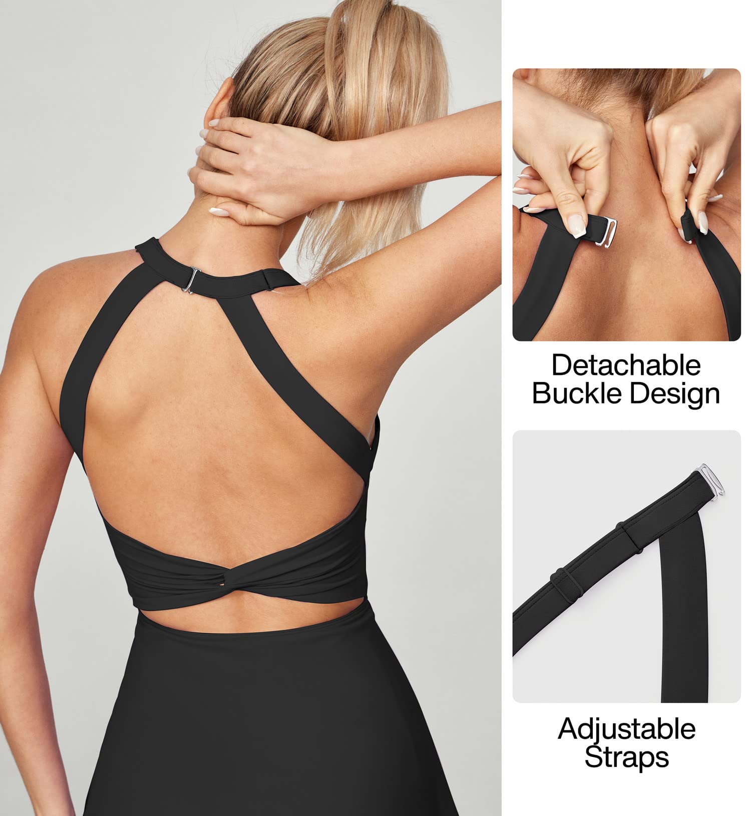 Heathyoga Tennis Dress with Built in Shorts and Bra Athletic Dress for Women Summer Cut Out Twisted Golf Workout Dress Black