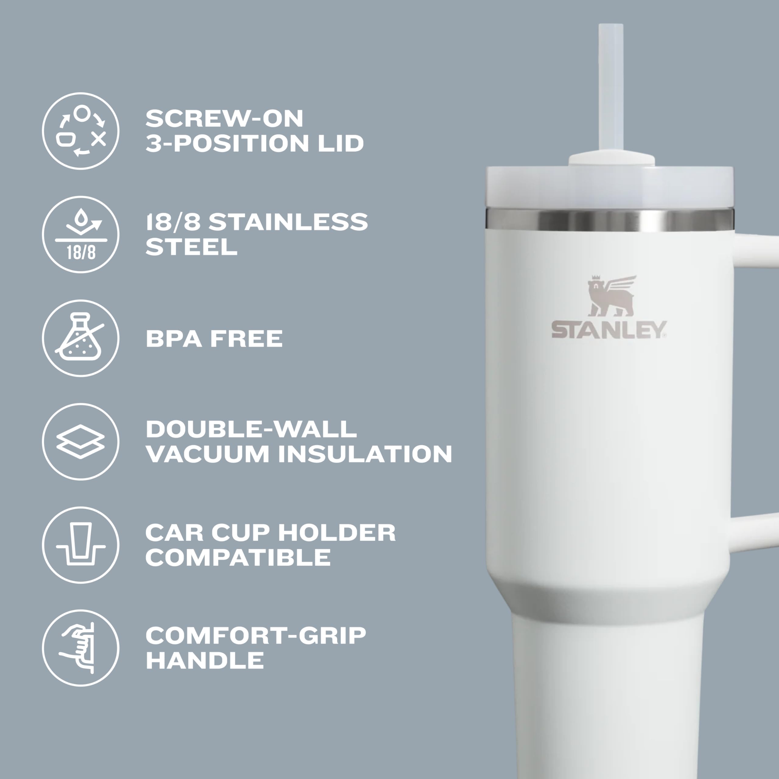 Stanley Quencher H2.0 Tumbler with Handle and Straw 30 oz | Flowstate 3-Position Lid | Cup Holder Compatible for Travel | Insulated Stainless Steel Cup | BPA-Free | Cherry Blossom