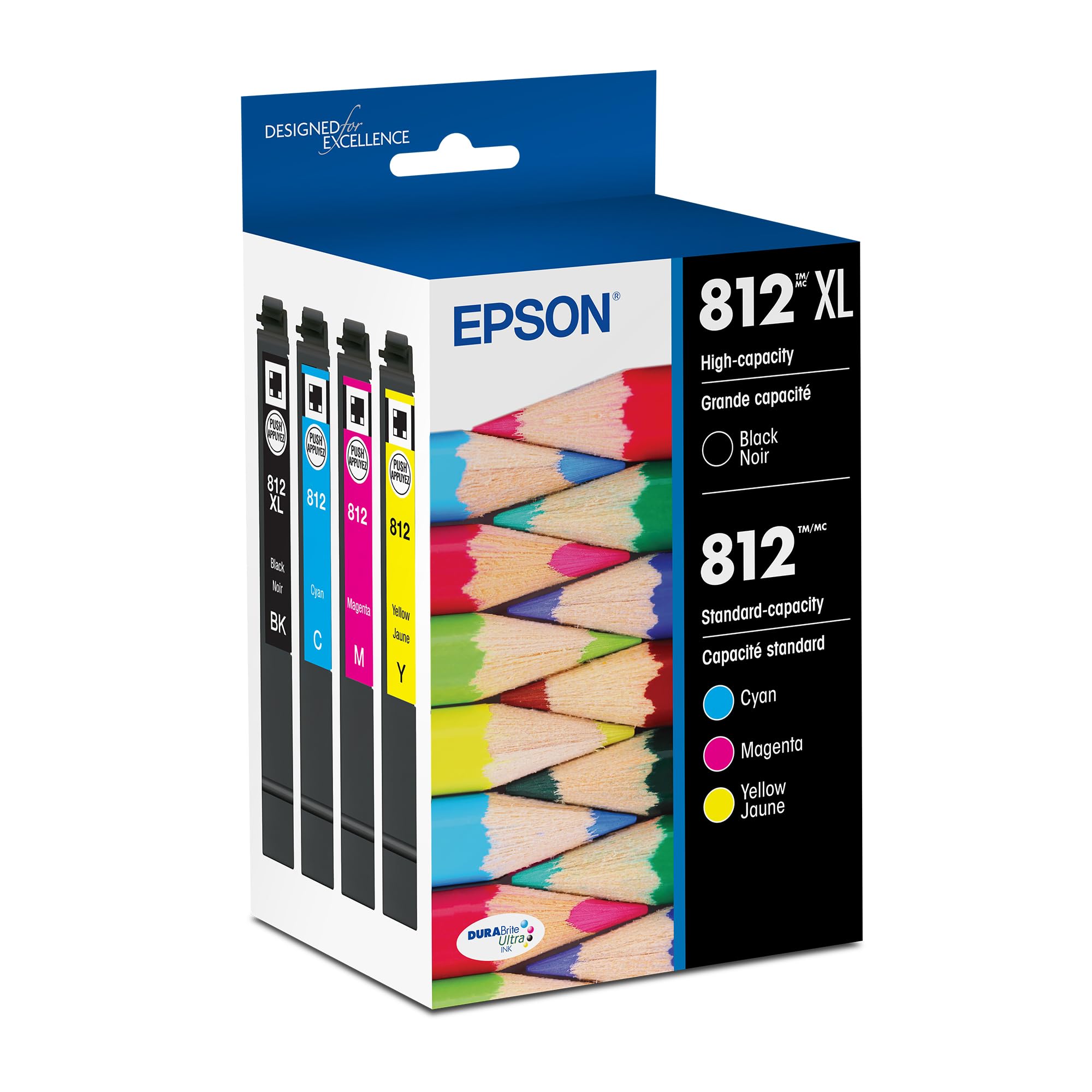 EPSON 812 DURABrite Ultra Tintenpatronen-Kombipack – hohe Kapazität, Schwarz & Standardfarben (T812XL-BCS) Kompatibel mit WorkForce Pro WF-7310, WF-7820, WF-7840, WorkForce EC-C7000