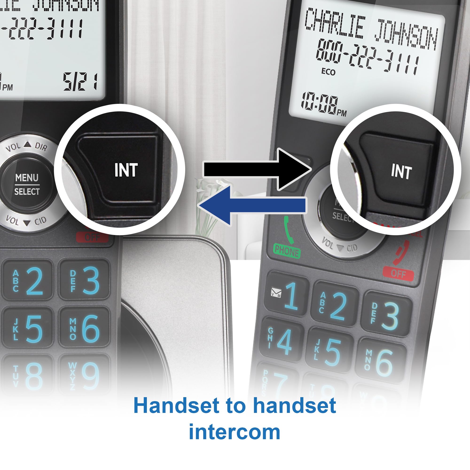 AT&T GL2101-2 DECT 6.0 2-Handset Cordless Home Phone with Call Block, Caller ID, Full-Duplex Handset Speakerphone, 2" White Backlit Display, Lighted Keypad (Graphite & Black)