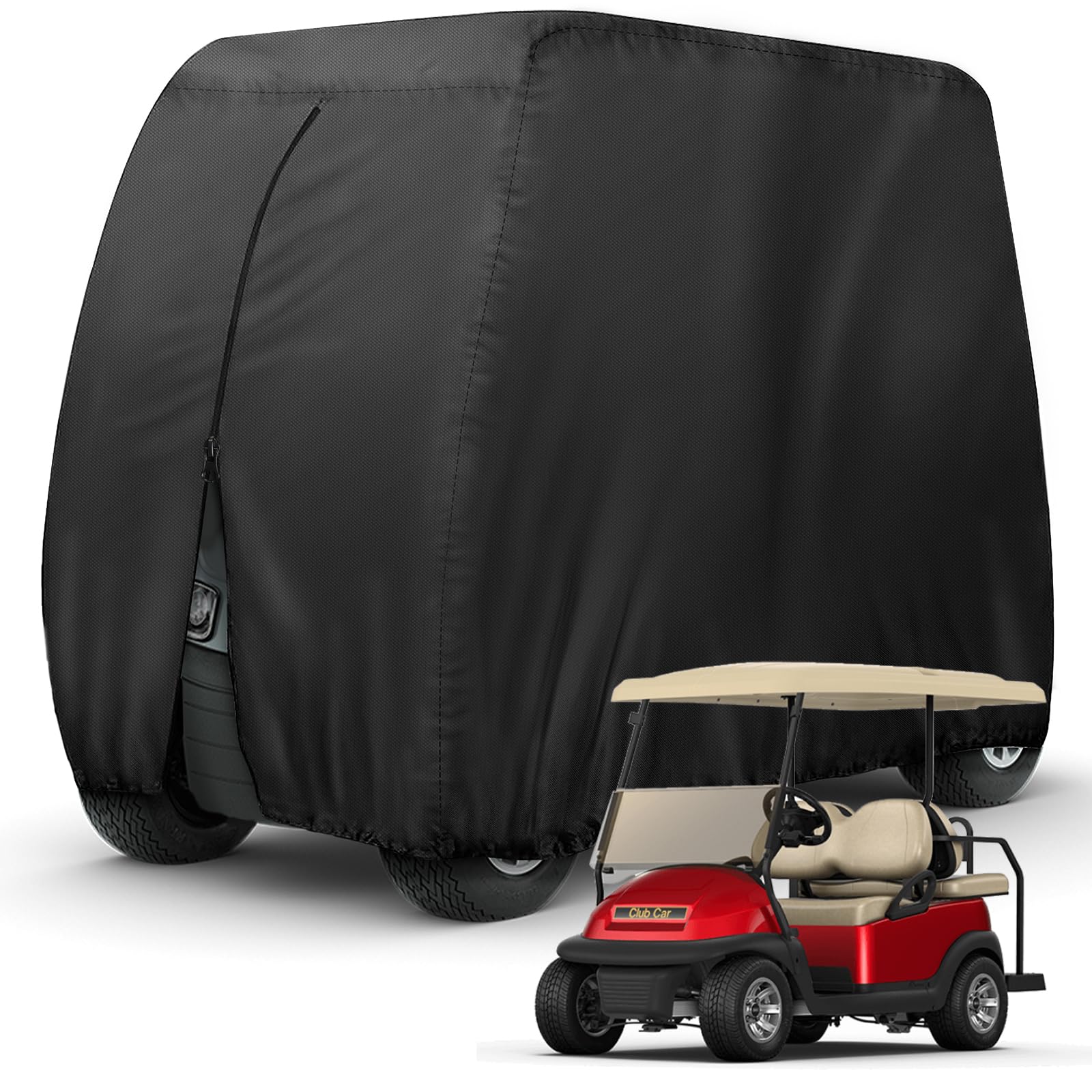 Golfwagenabdeckung 4-Sitzer Heavy Duty, 420D wasserdichte Golfwagenabdeckungen für verlängertes Dach kompatibel mit EZ GO Club Car Yamaha Golfwagen, staubdichte 4-Sitzer Club Car Abdeckung für den Außenbereich (bis zu 284 cm)