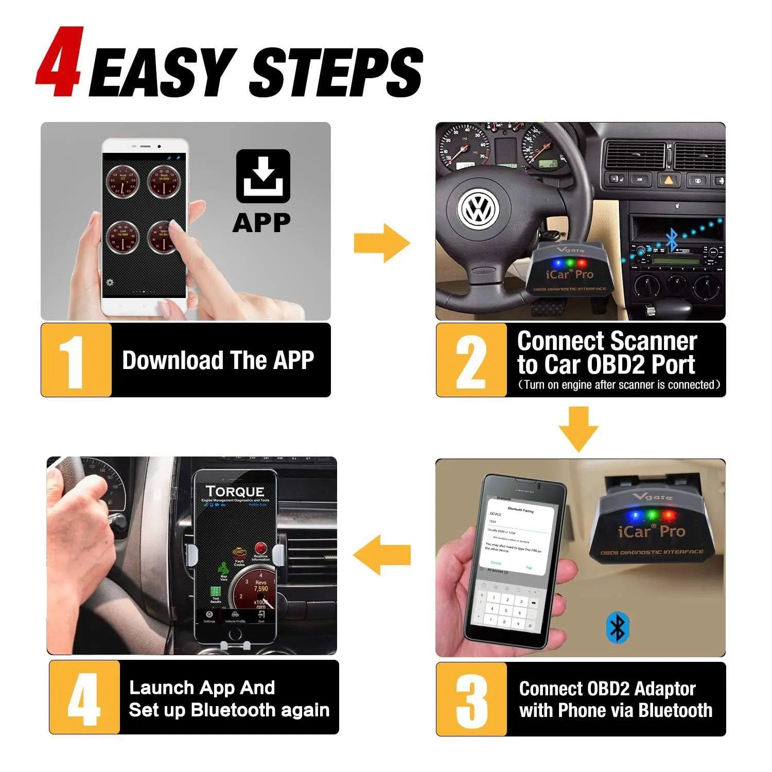 Vgate iCar Pro Bluetooth 4.0 (BLE) OBD2 Fault Code Reader OBDII Code Scanner Car Check Engine Light for iOS/Android