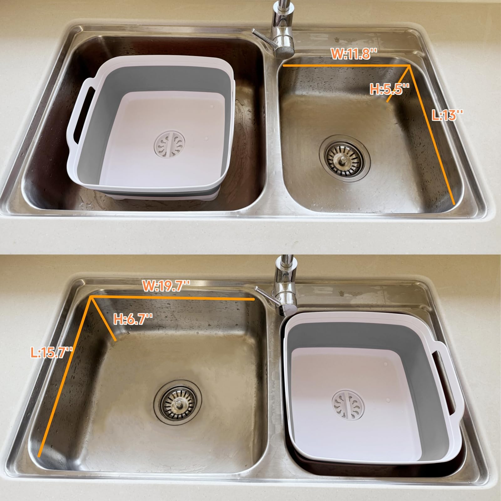 GIMWA Collapsible Wash Basin for Baby Bottles - 2.4 Gallons Portable Wash Bin for RV Camping Sink, Space-Saving Dish Tub (Gray)