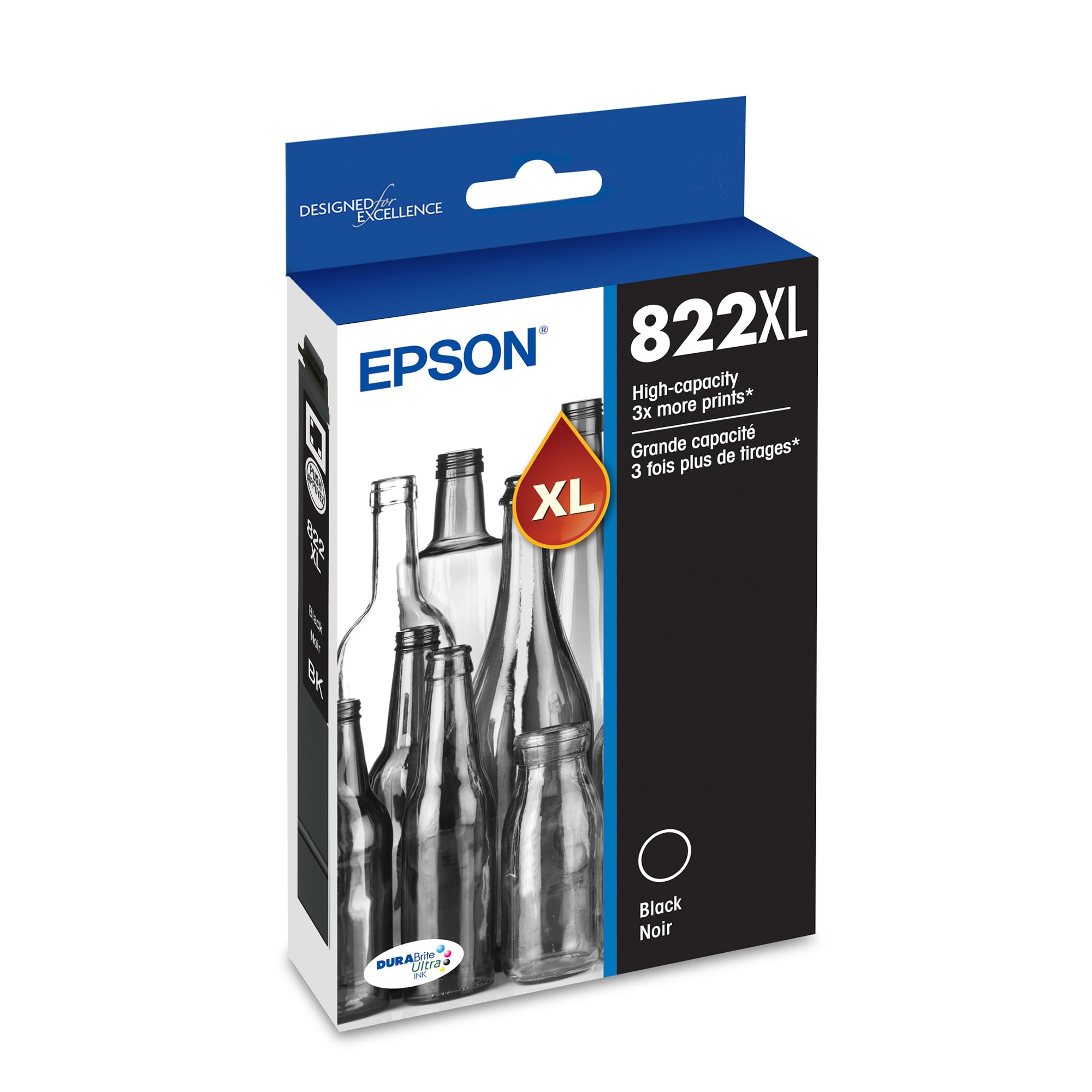 EPSON 822 DURABrite Ultra Tintenpatrone Schwarz Hohe Kapazität (T822XL120-S) Kompatibel mit WorkForce Pro WF-3820, WF-3823, WF-4820, WF-4830, WF-4833, WF-4834