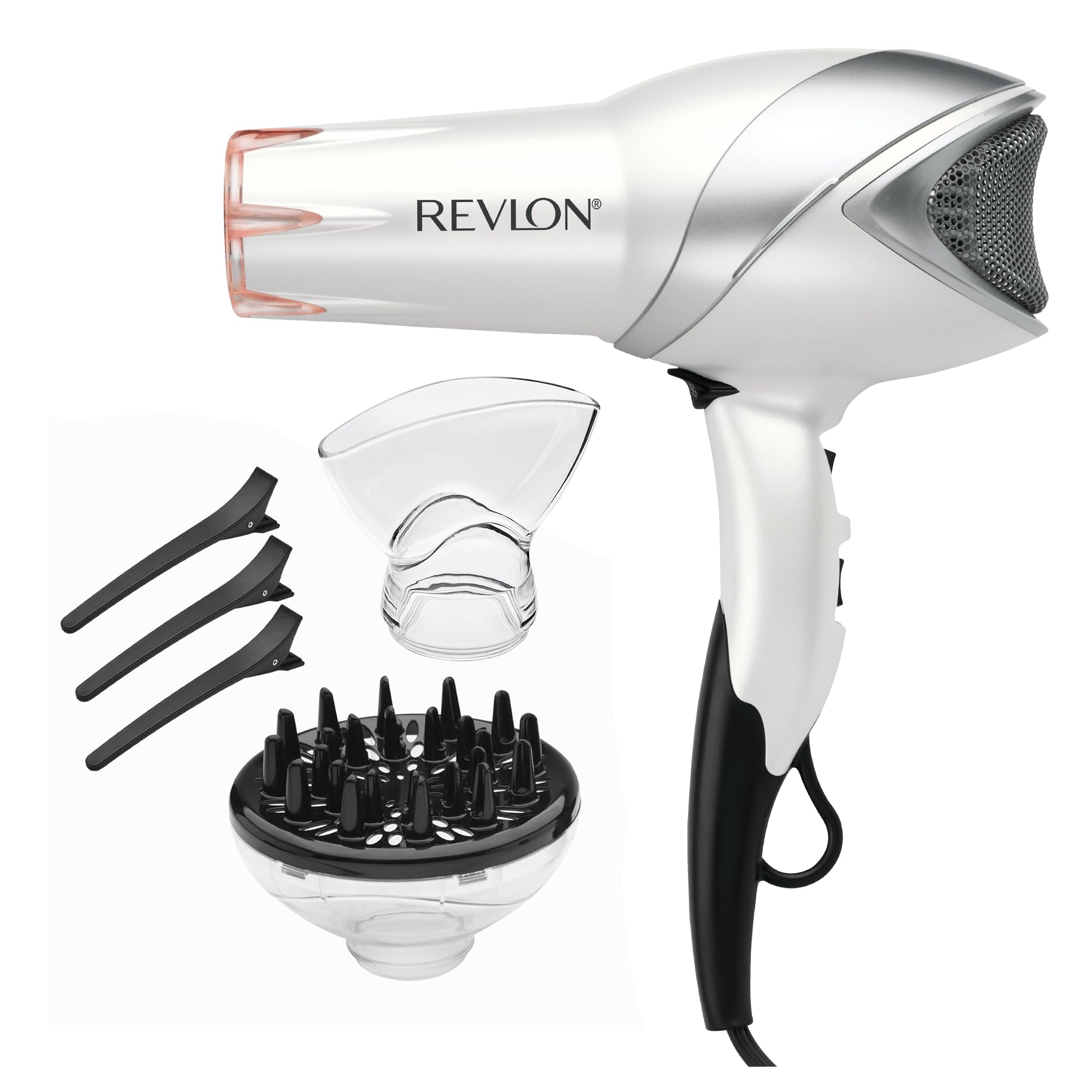 REVLON Infrarot Haartrockner mit Diffusor – Ionen-Haartrockner, Diffusor und Konzentrator, Infrarot-Wärmetechnologie zur Vorbeugung von Überhitzung für glänzendes, weiches Haar mit natürlicher Feuchtigkeit (Weiß)