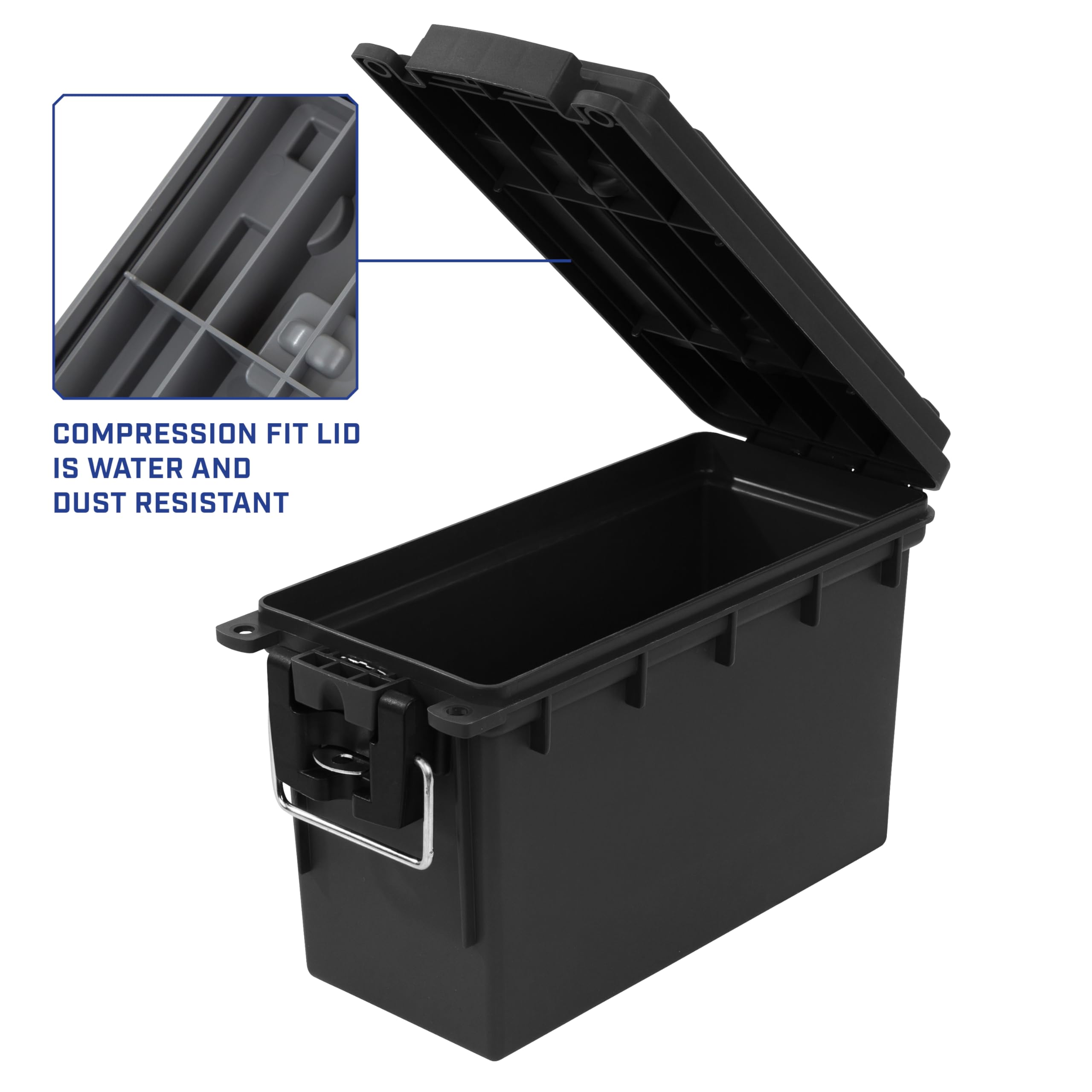 Sheffield 12629 Ammo Storage Box, Stackable .30 Cal Field Boxes, Water and Dust Resistant, Lockable Storage Box with Handle, Secures Hunting Gear, Supplies, and Bullets, Made in USA, Black, 1-Pack