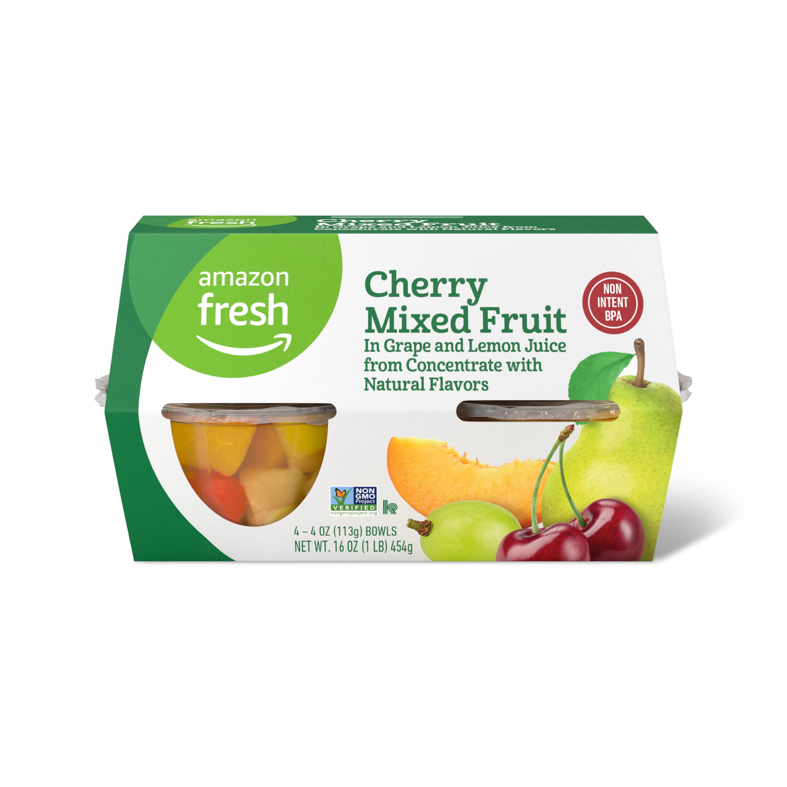 Amazon Fresh, Kirsch-Fruchtmix in Saft, 4 Oz Schalen (4er-Pack) (Zuvor Happy Belly, Verpackung kann abweichen)