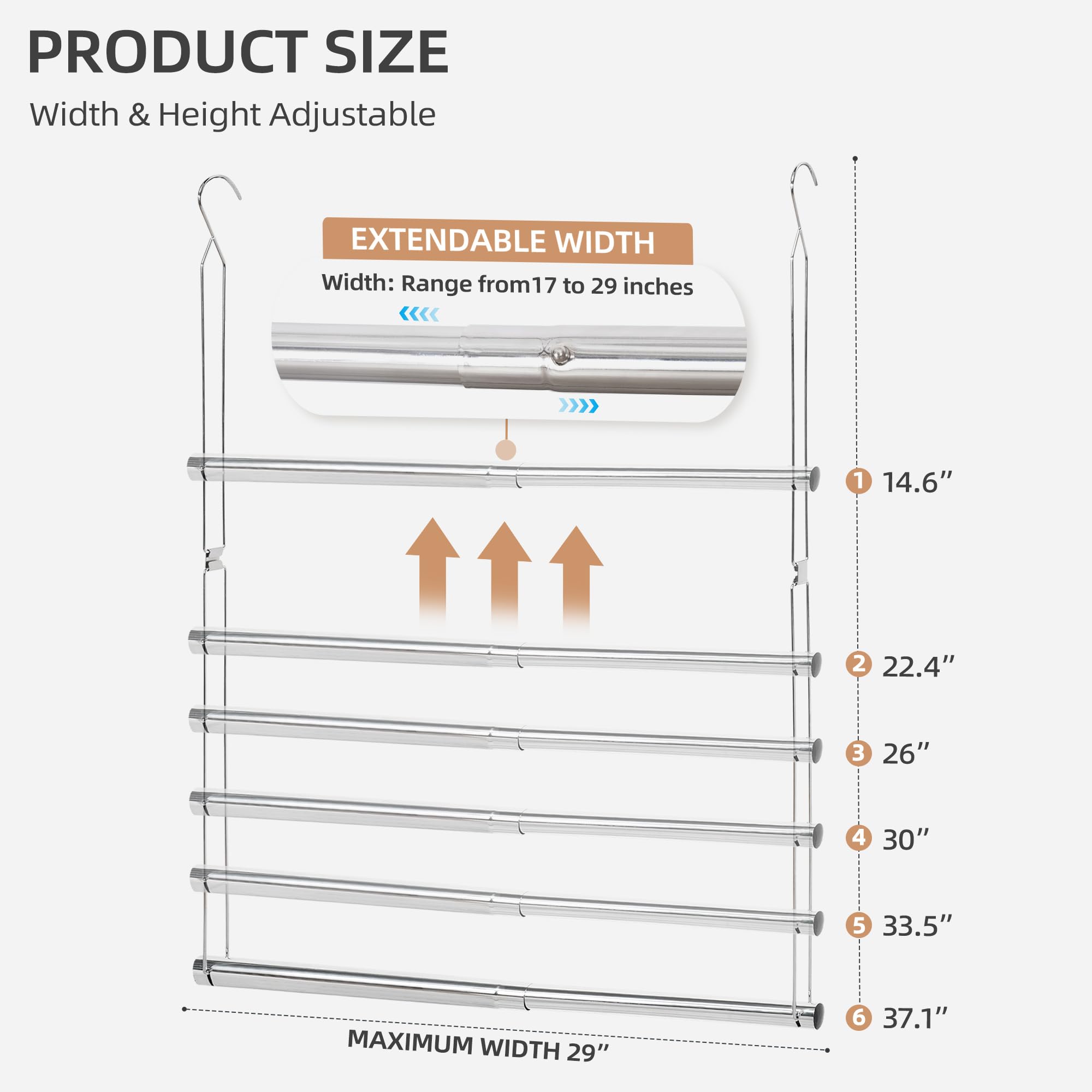STORAGE MANIAC Hanging Closet Rod, Adjustable Width and Height Closet Hanging Organizer, Space-Saving Clothes Hanging Bar, Closet Extender Hanging Rod Double Closet Hanging Rod, 2 Pack Chrome
