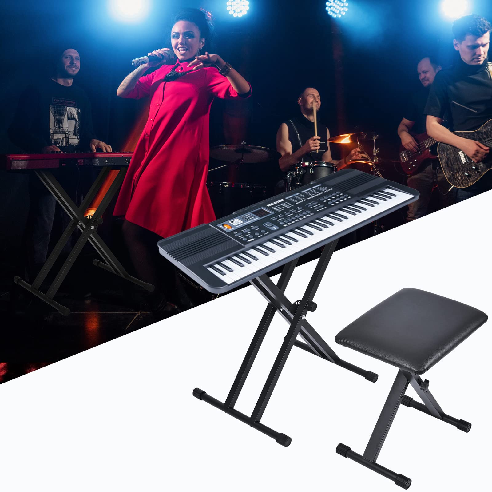 tipatyard Keyboard & Bench Set, 2024 Upgrade Heavy Duty Double-X Keyboard Stand, Adjustable & Portable Digital Piano Stand with Locking Straps
