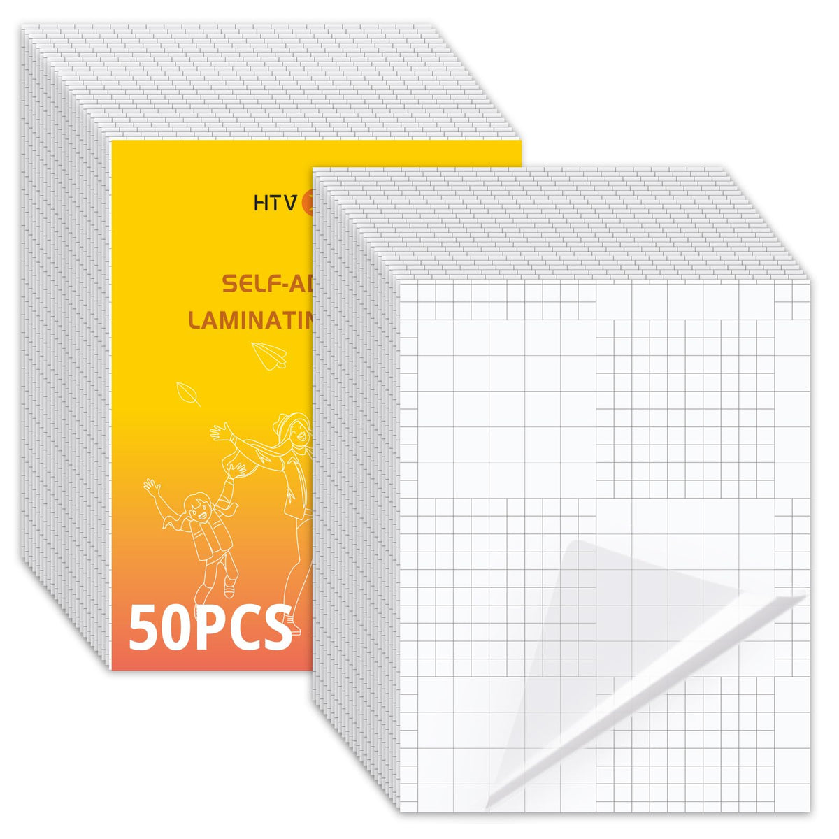 HTVRONT Self Adhesive Laminating Sheets - 50 Sheets, 9 x 12 Inches, No Machine Needed, Clear