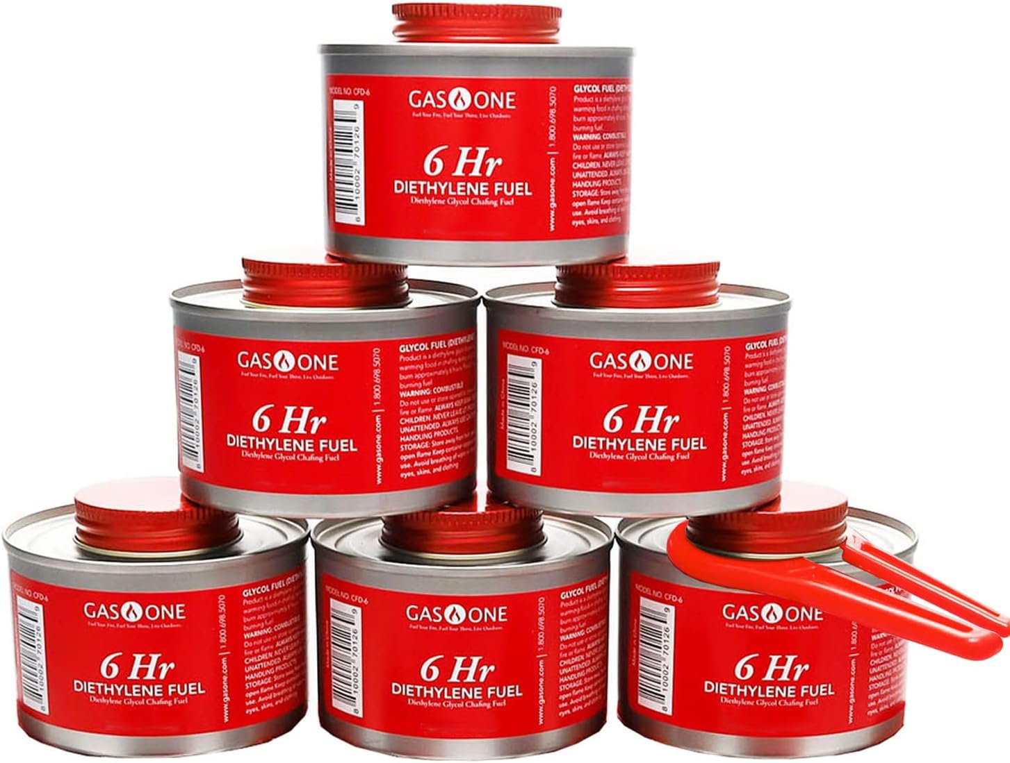 Gas One 6er-Pack 6-Stunden-Reibschalenbrennstoff – Speisenwärmer für Chafing Dish Buffet Set – Flüssiger Sicherheitsbrennstoff mit Docht und Deckelöffner für Chafing Dish