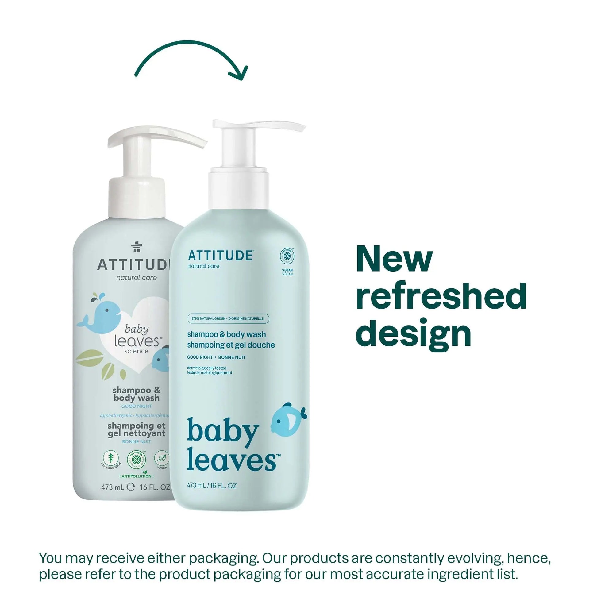 ATTITUDE 2-in-1 Shampoo and Body Wash for Baby, EWG Verified, Dermatologically Tested, Vegan, Good Night, 16 Fl Oz