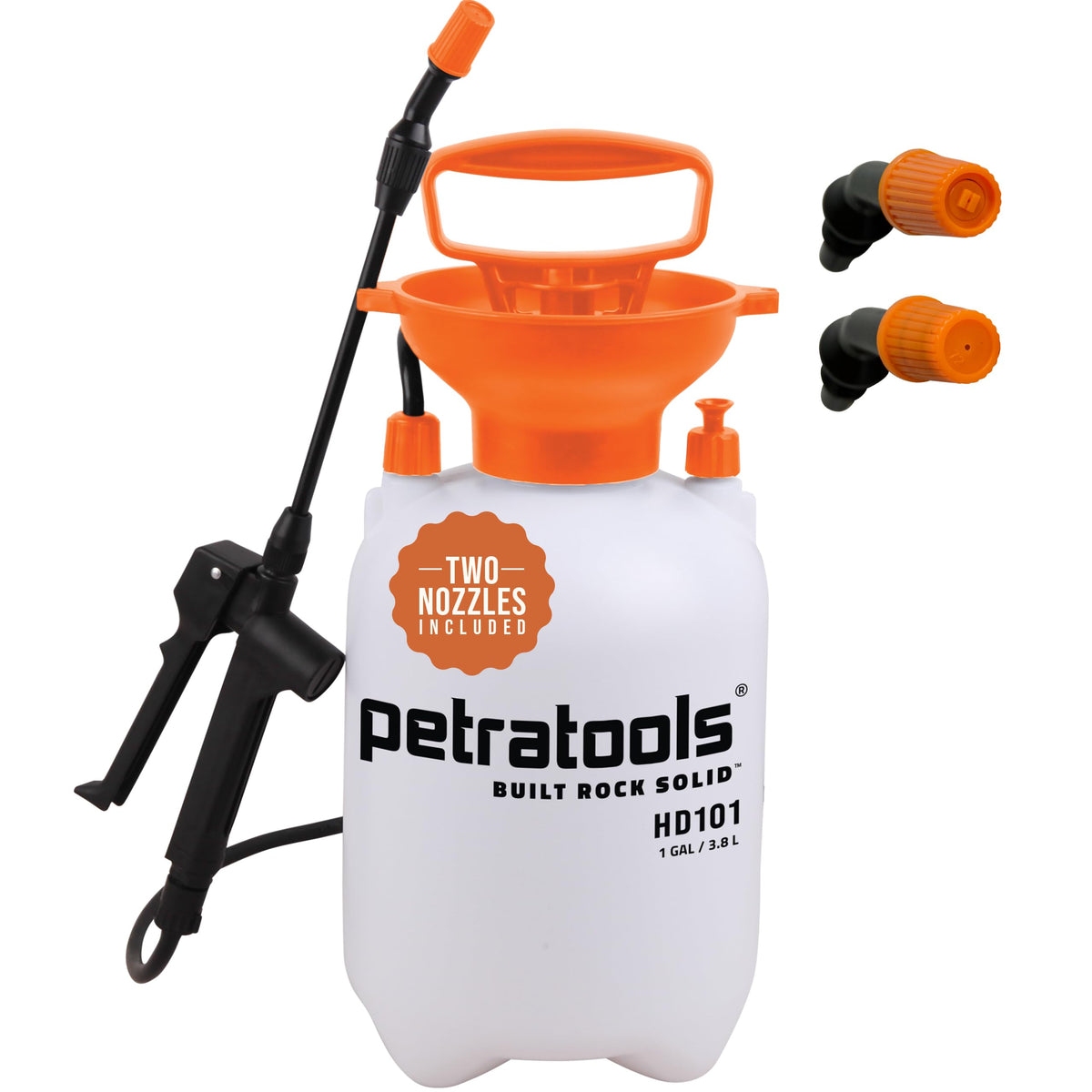 Petratools 1 Gallon Pump Sprayer - HD101 Garden Sprayer for Weeds, Lawn Care & Pesticides - 52" Long Hose, 2 Nozzles & Easy Carry Handle - Durable & Lightweight