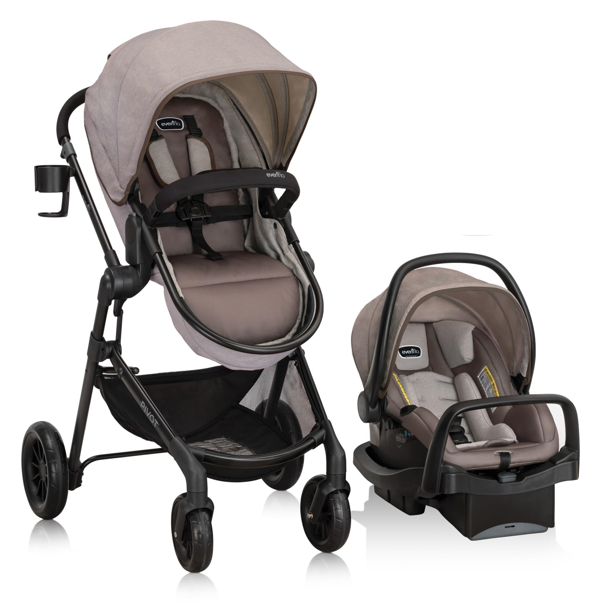 Evenflo Pivot Modular Travel System with LiteMax Infant Car Seat (Desert Tan)
