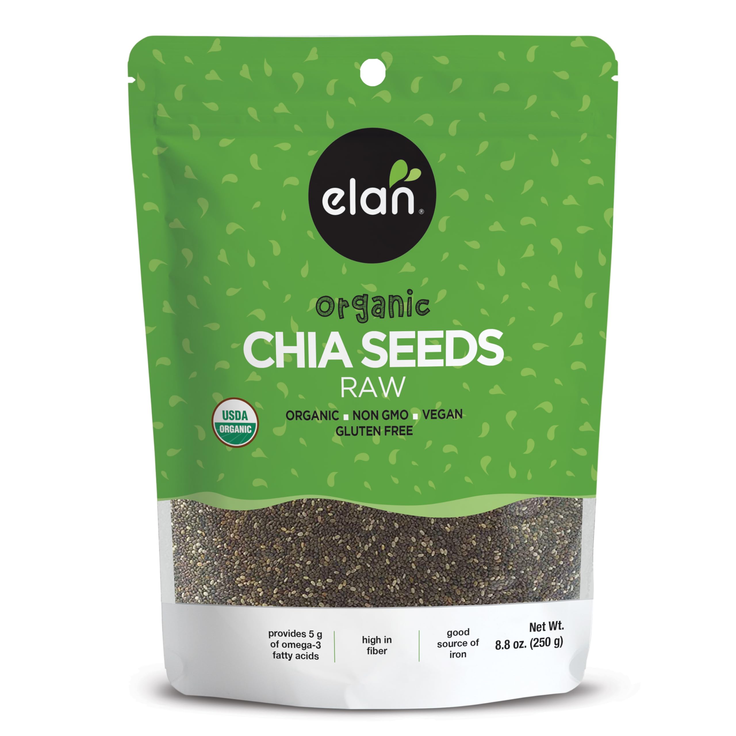 Elan Bio Chiasamen, 250 g, natürliche, rohe schwarze Chiasamen, pflanzlich, gentechnikfrei, vegan, glutenfrei, koscher, geliert leicht, Superfood