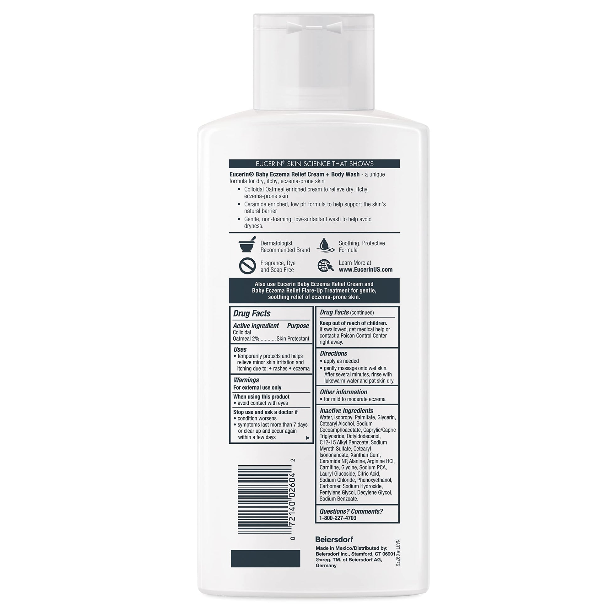 Eucerin Baby Eczema Relief Cream and Body Wash (13.5 Fl Oz) + Baby Eczema Cream (8 Oz), Fragrance Free Skin Care Set with Colloidal Oatmeal (Skin Protectant)