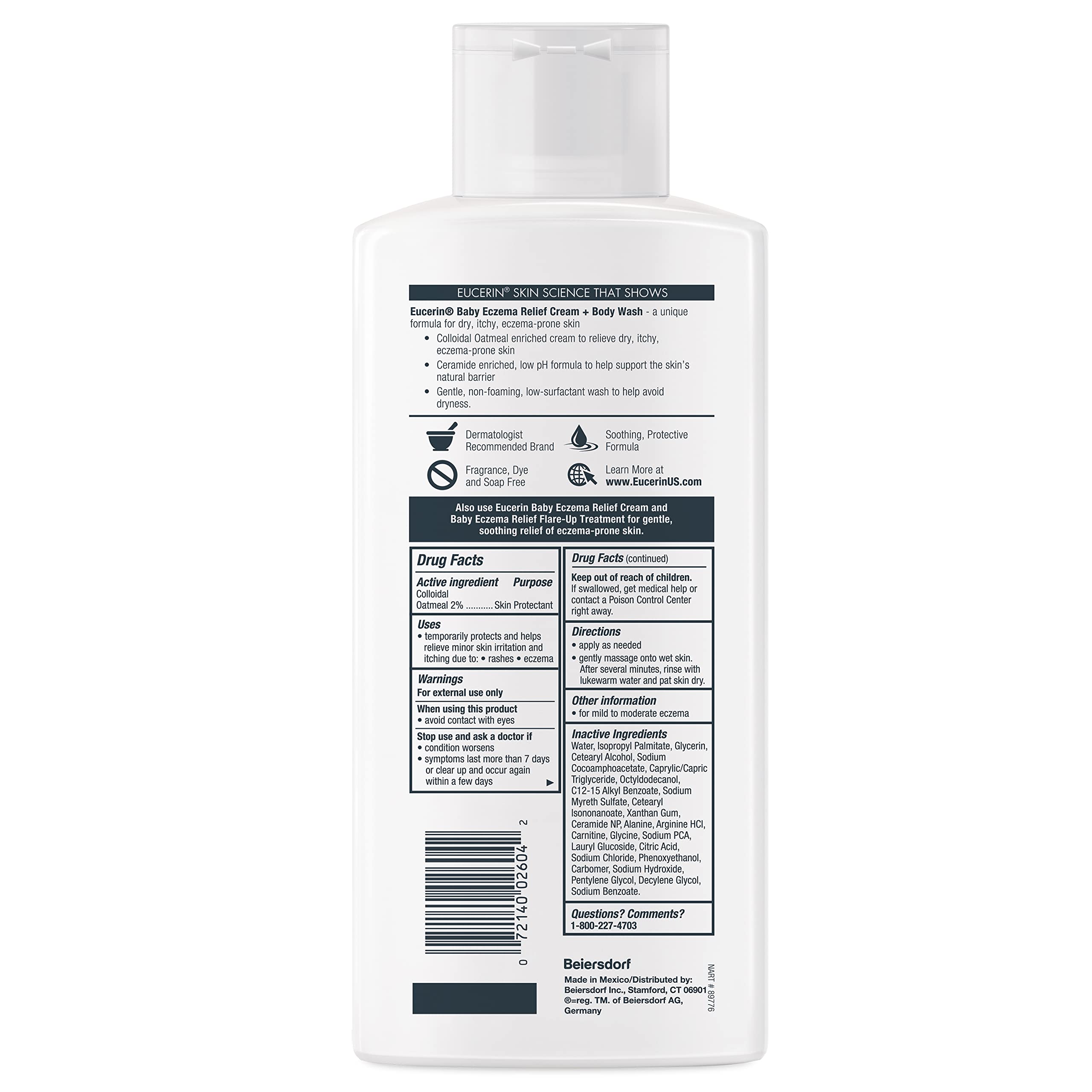 Eucerin Baby Eczema Relief Cream and Body Wash (13.5 Fl Oz) + Baby Eczema Cream (8 Oz), Fragrance Free Skin Care Set with Colloidal Oatmeal (Skin Protectant)
