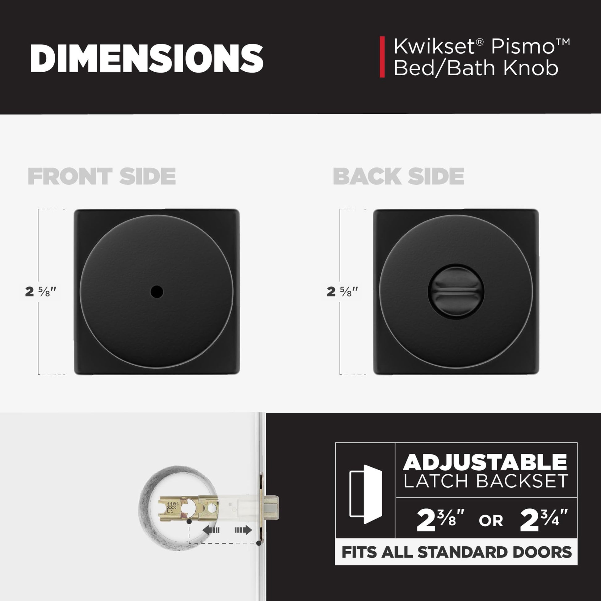 Kwikset Pismo Interior Privacy Door Knob with Lock, Door Handle For Bathroom and Bedroom, Matte Black Keyless Turn Lock Doorknob, with Microban Protection