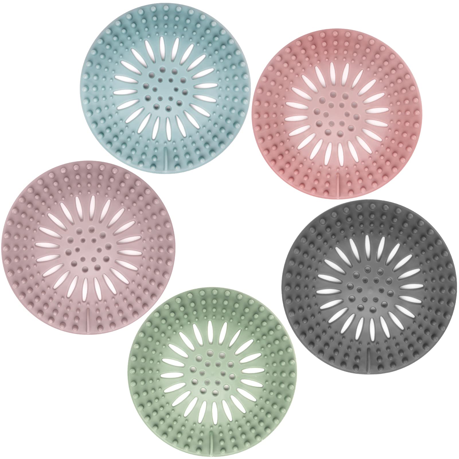 Gotega Abflusssiebe für Waschbecken, Haarfänger Duschablaufabdeckungen Protektor, flexibles TPR-Material, mehrere Farben für Badewanne Dusche und Waschbecken, 5 Stück