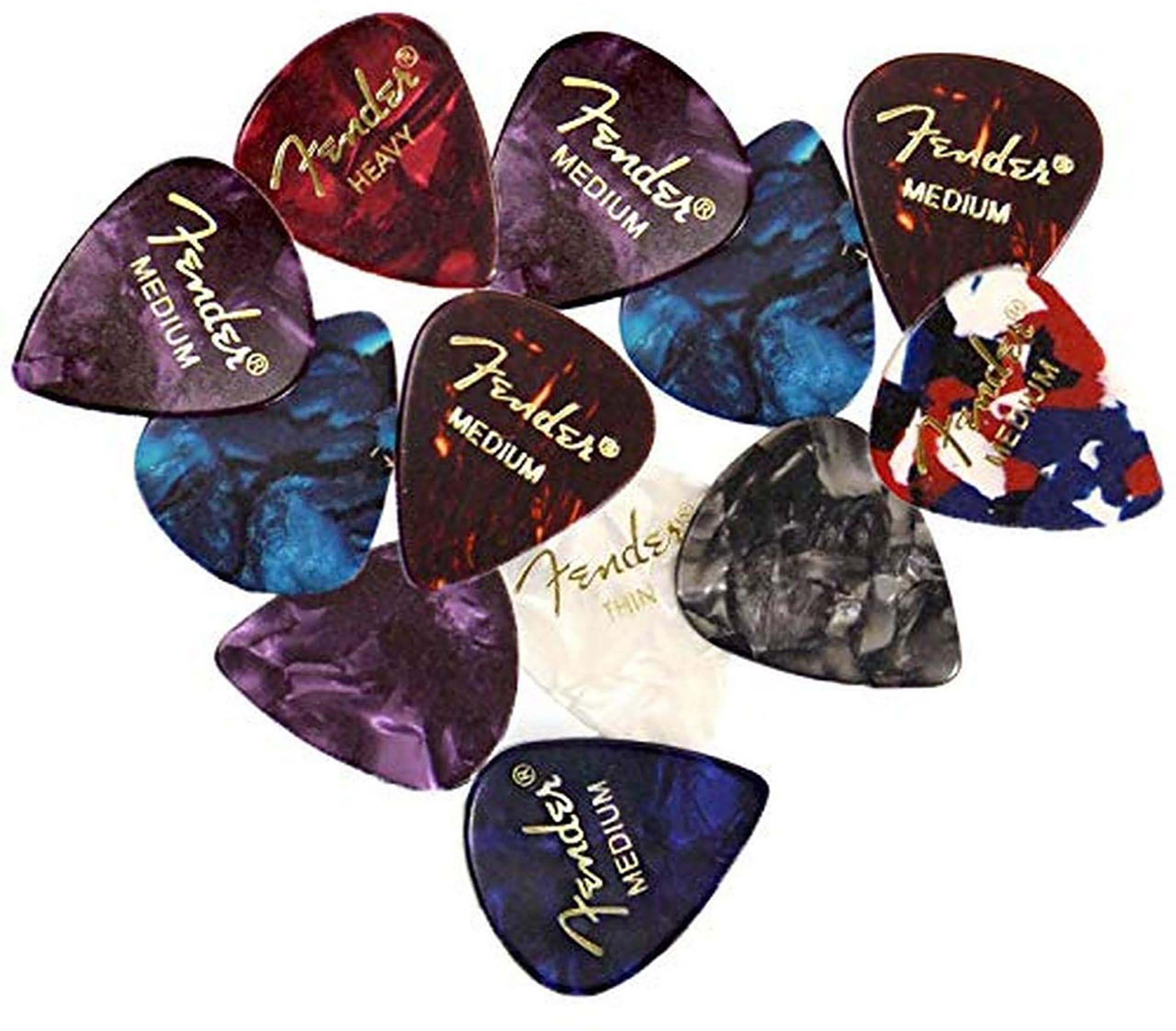 Fender Premium Plektren Sampler – 12er-Packung enthält dünne, mittlere und schwere Stärken (Exklusiv bei Austin Bazaar)