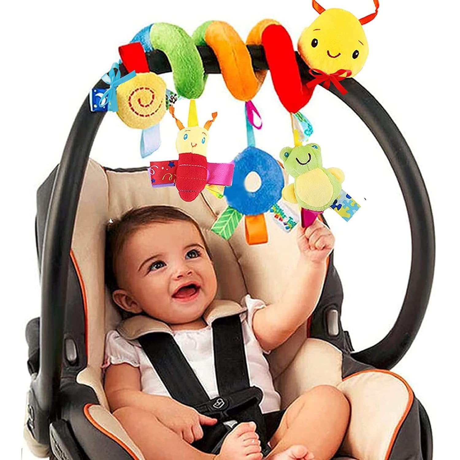 FPVERA Spiral-Autositz- & Kinderwagen-Aktivitätsspielzeug – sensorisches Babyspielzeug weiche Hängespielzeuge für Babys von 0-12 Monaten Jungen Mädchen Autositz Krippe Kinderwagen, mit Glöckchen, Musik