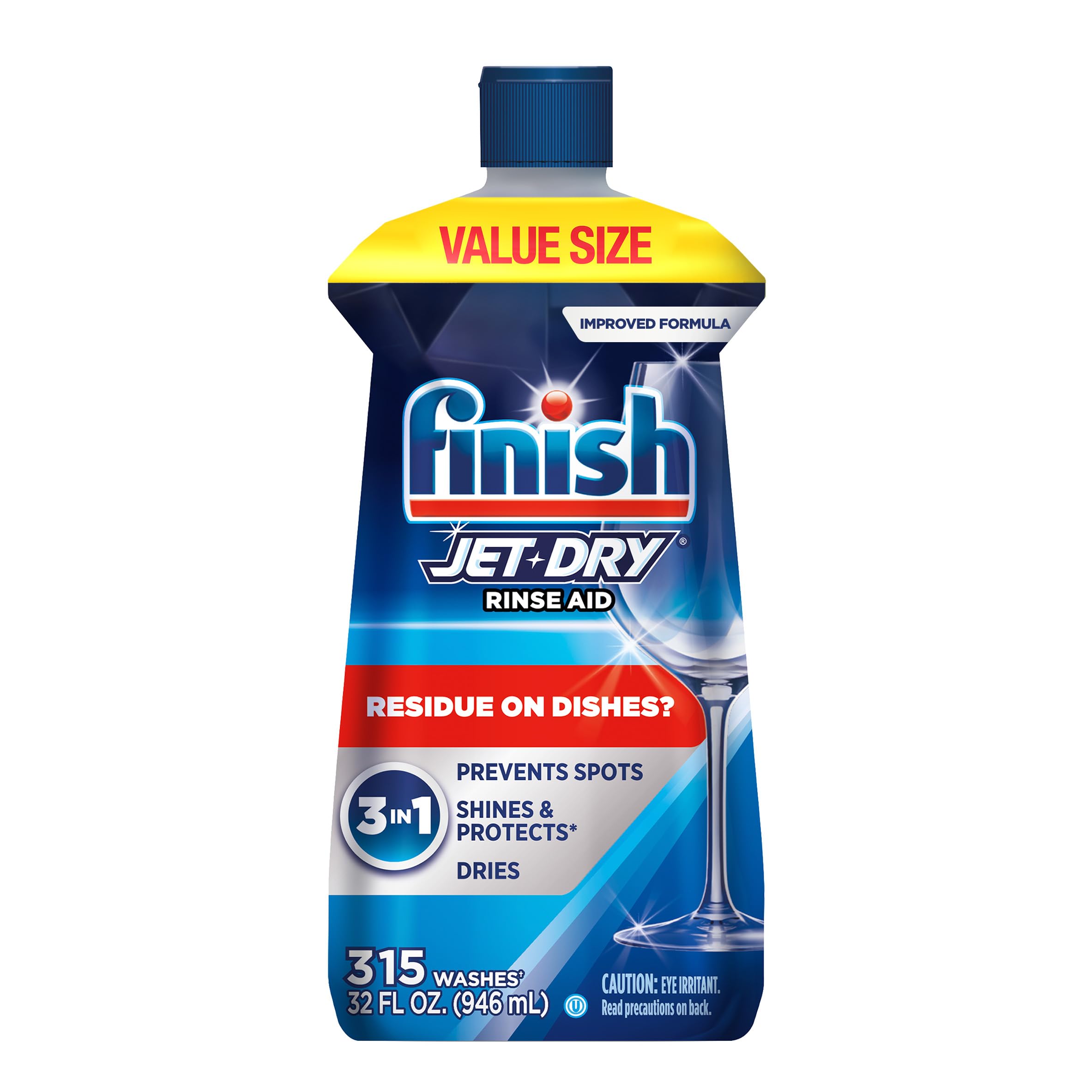 Finish Jet-Dry Geschirrspüler Klarspüler, Kompatibel mit Geschirrspülmittel, Verhindert Flecken & Rückstände, Trocknet, Glänzt & Schützt, 946 ml, 300 Spülgänge