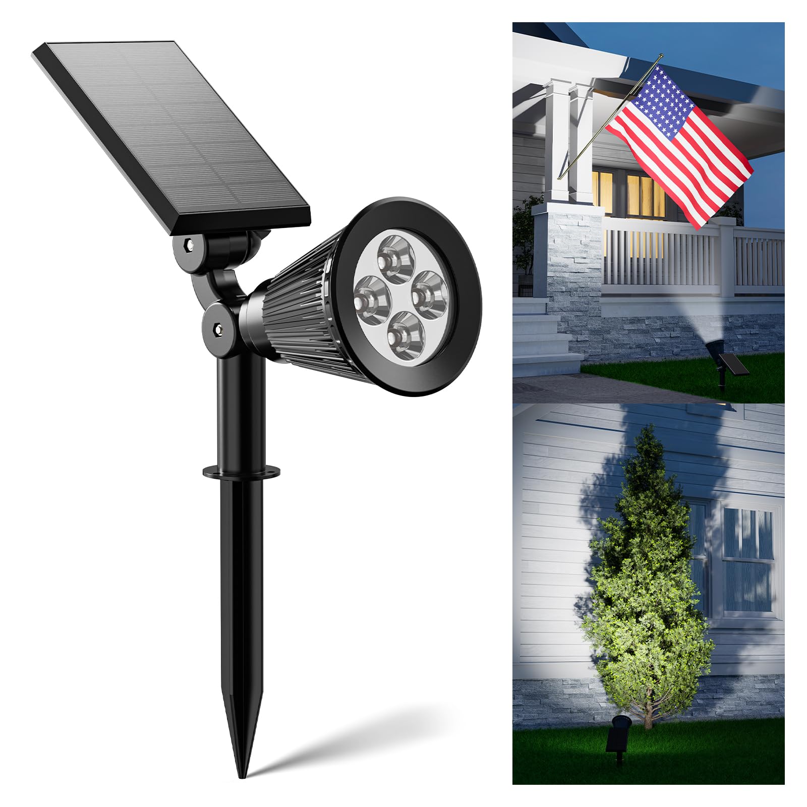 FALOVE Solar-Spotlights Außenbereich Wasserdicht für Flaggen, Palmen, Masten, Schilder, Statuen, Briefkästen, Helle LED-Außenlandschaftsstrahler zur Akzentbeleuchtung von Garten, Hof, Haus, Hinterhof, Terrasse