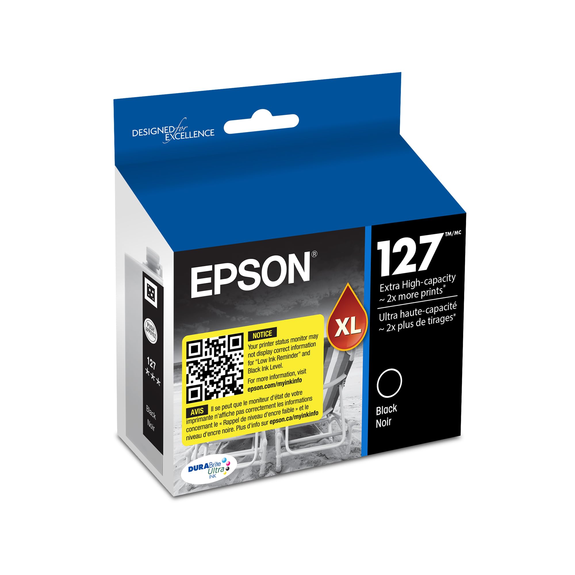 EPSON 127 DURABrite Ultra Tintenpatrone Schwarz für NX-530, NX-625, WF-3520, WF-3530, WF-3540, WF-545, WF-60, WF-630, WF-633, WF-635, WF-645, WF-7010, WF-7510, WF-7520, WF-840, WF-845, wasserfest