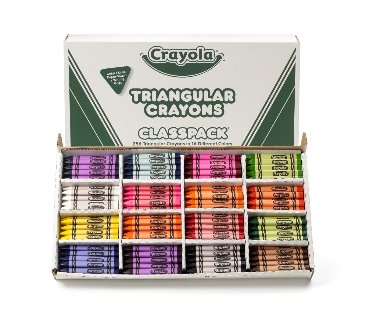 Crayola Dreikant-Wachsmalkreiden Klassenset (256 Stück), 16 verschiedene Wachsmalstifte für Kleinkinder, rollen nicht, Großpackung für Schulanfänger, Must-haves für Vorschullehrer