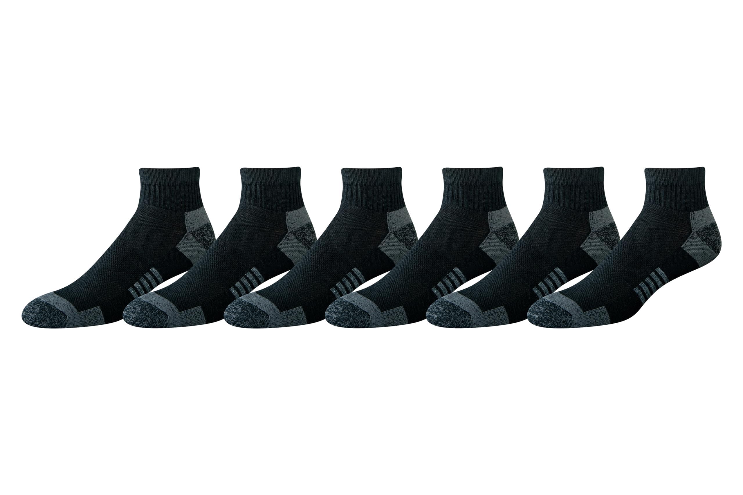 Amazon Essentials Herren Sportsocken, Knöchelhoch, Atmungsaktiv, Baumwollmischgewebe, Gepolstert, 6 Paar, Schwarz, 8-12