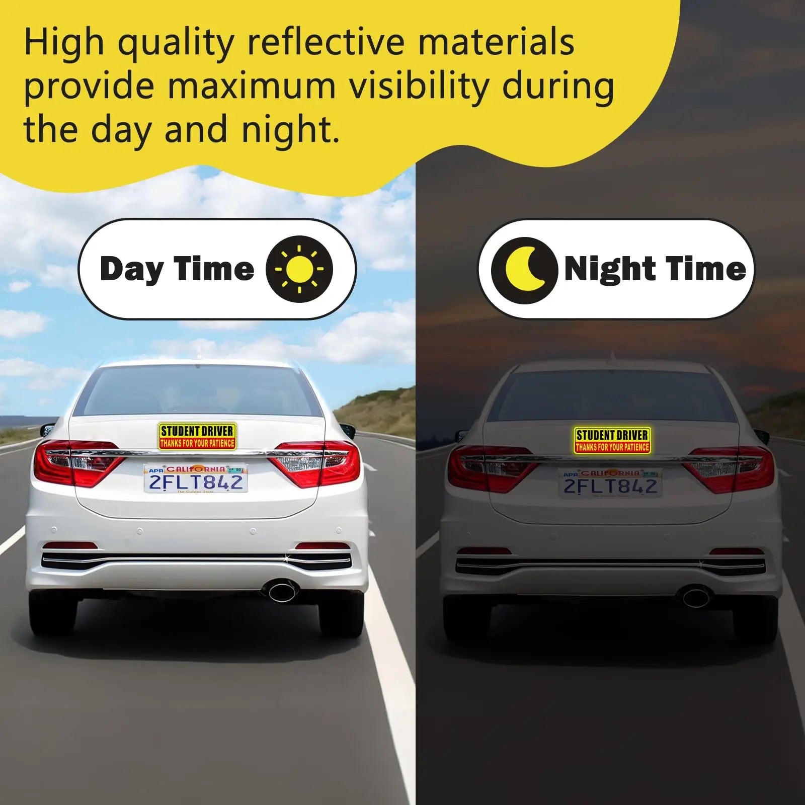 Student Driver Magnet for Car Safety Warning Please Be Patient New Driver Sticker Reusable Movable Reflective Magnetic Black & Red for Car Bumper 3 Pcs