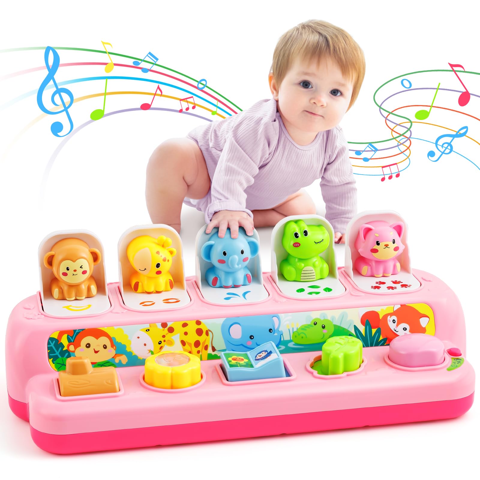 Duchong Spielzeug für 1-jährige Mädchen, interaktives Pop-Up-Spielzeug mit Musik & Licht, Montessori Lernspielzeug für Babys & Kleinkinder 9-12-18 Monate, Geschenke zum 1. Geburtstag für Mädchen & Jungen