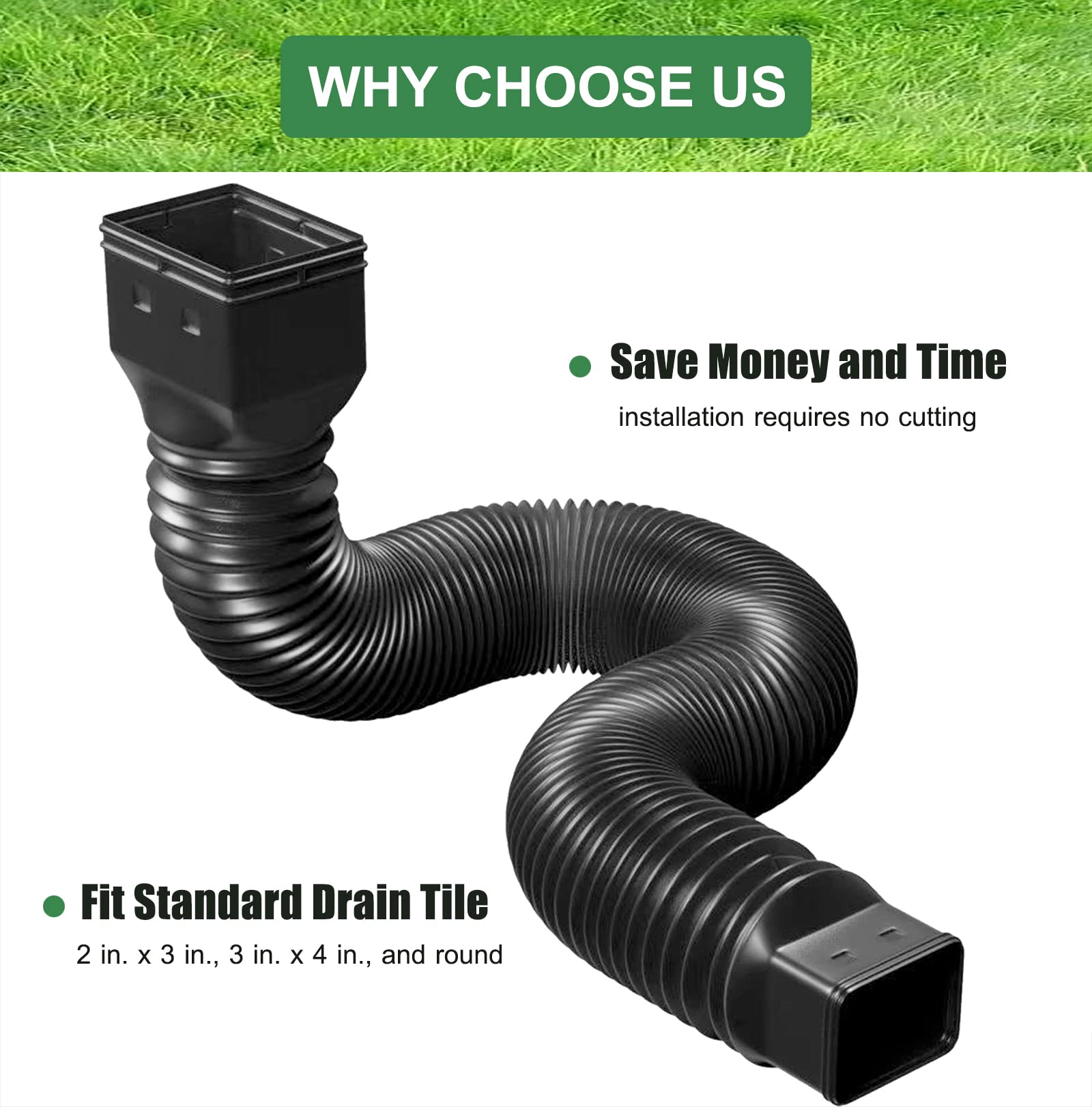 2 Pack Rain Gutter Downspout Extensions Flexible,Down Spout Extender Diverter Extendable from 21 to 68 in,Screws for Included,Black