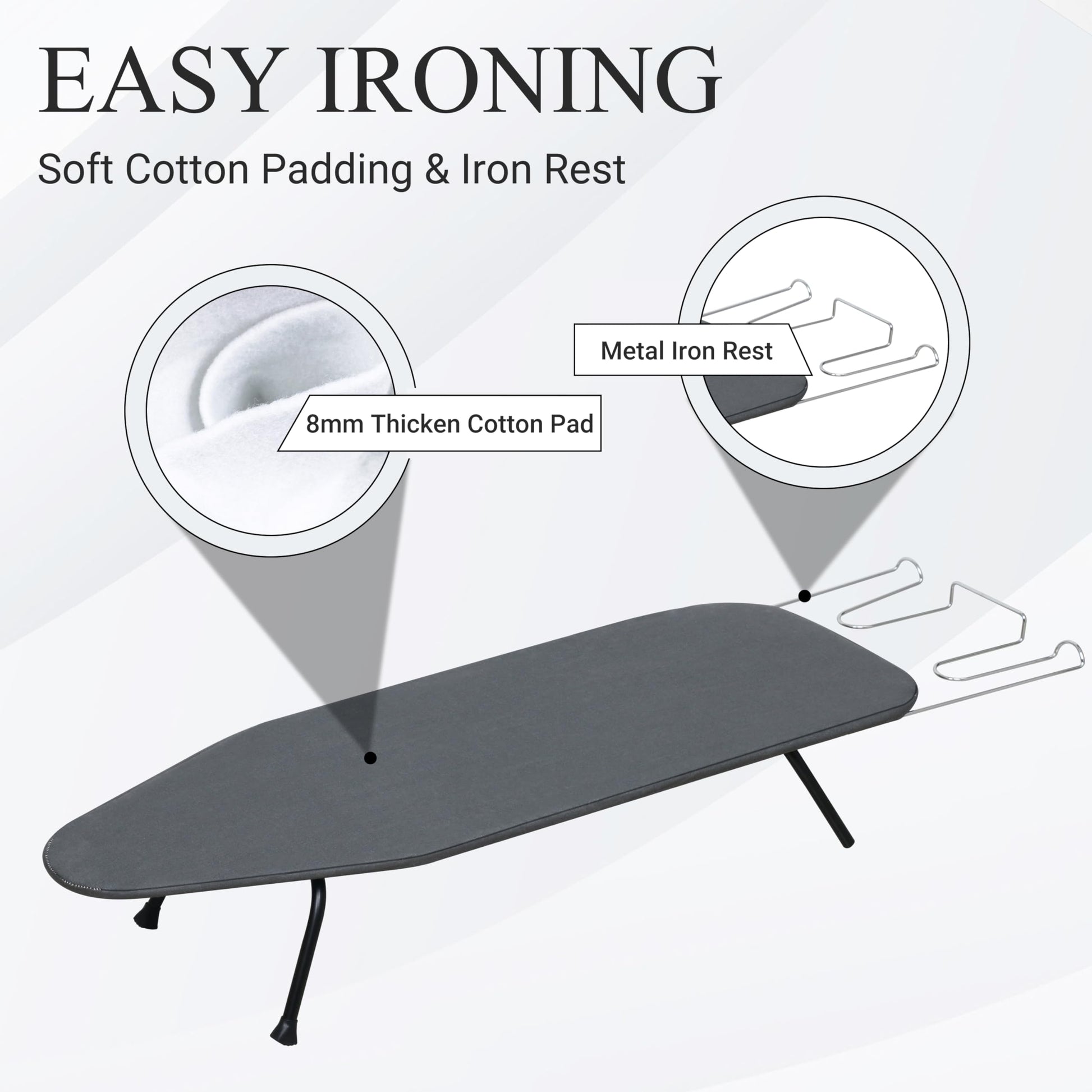 ZOES HOMEWARE Metal Mesh Panel Tabletop Ironing Board | Foldable Iron Board | Heavy Duty Small Iron Board with Heat Resistant Cover and 100% Cotton 8mm Thicken Pad | 31.5"x11.8"x6.2"