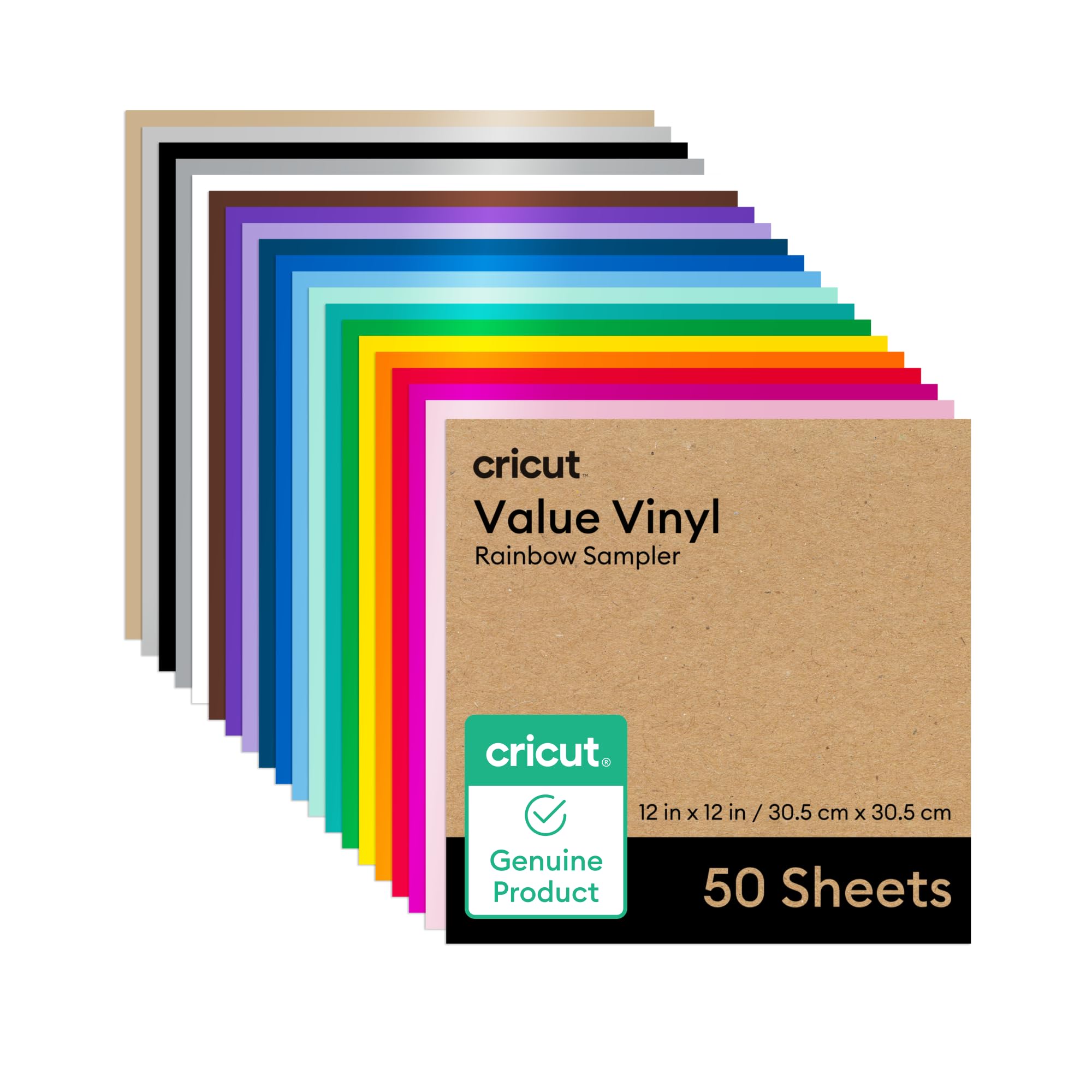 Cricut Value Permanent Vinyl – Regenbogen-Sampler, 15,24 m Rolle, 30,5 x 30,5 cm Bögen (50 Stück)