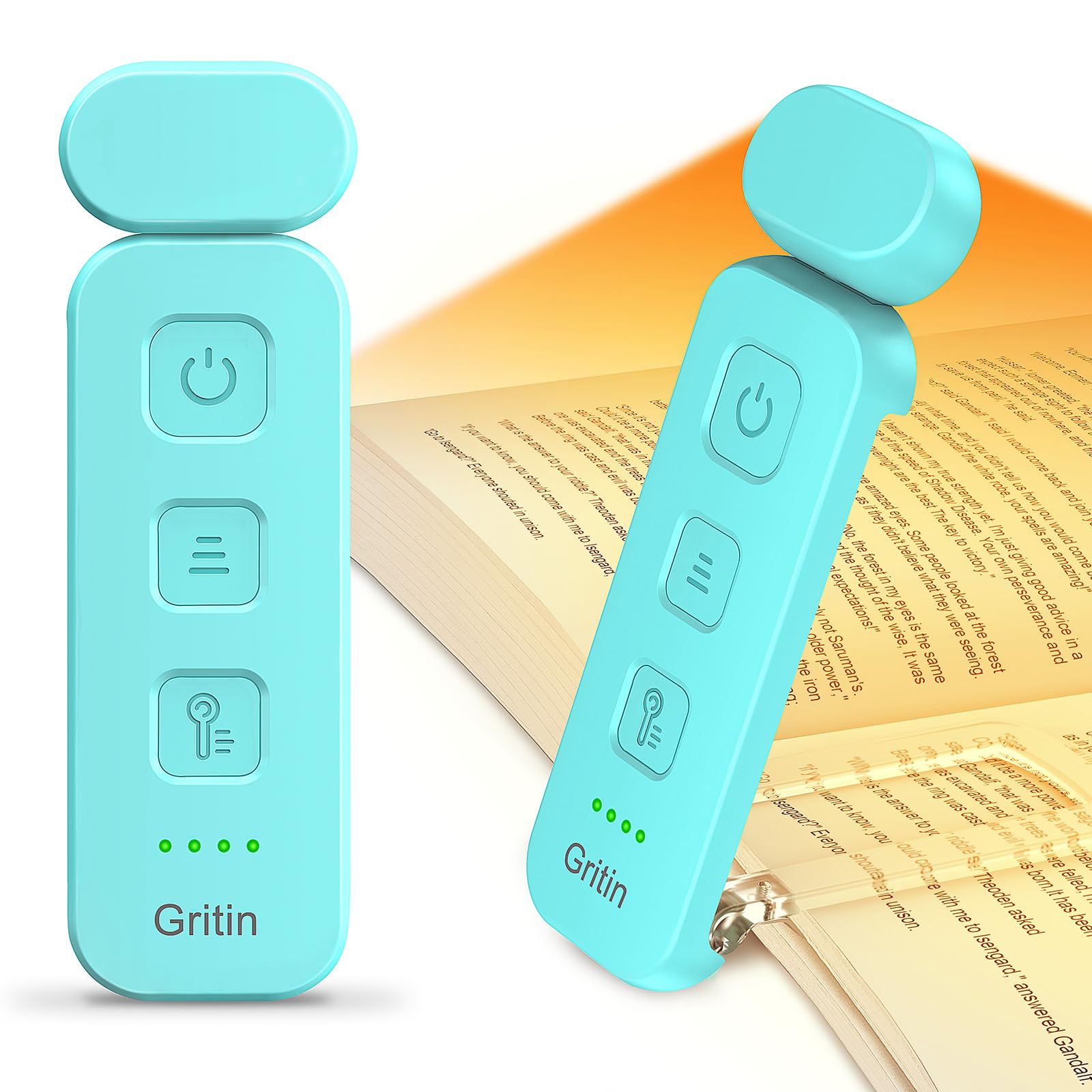 Gritin Leselampe, wiederaufladbare Buchlampe zum Lesen im Bett – augenschonend, 3 Farbtemperaturen, 5-stufig dimmbare Helligkeit, langlebig, kompakte Klemmleuchte für Bücherwürmer – Blau