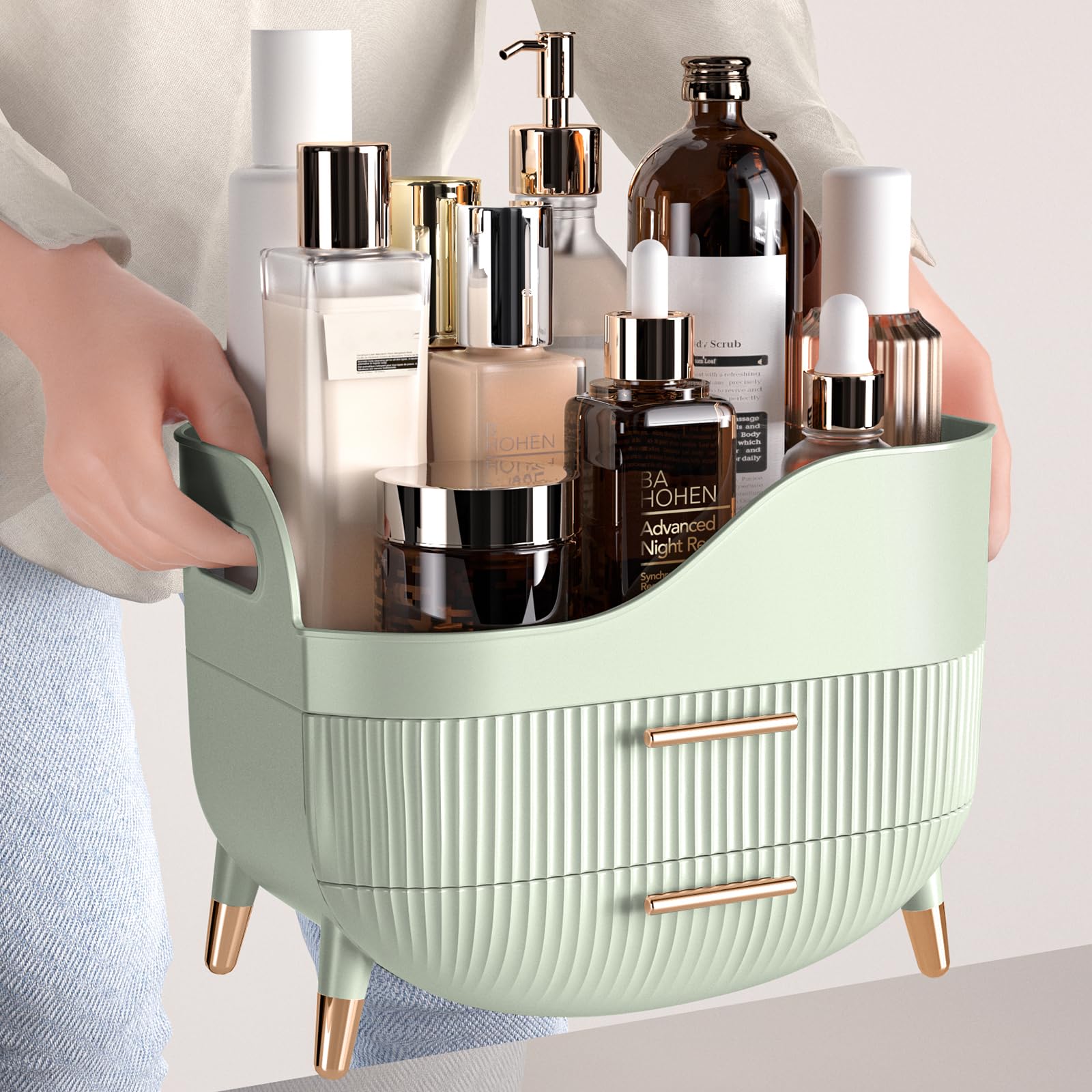 Pajiriona Makeup Organizer with Drawers,Skincare Organizer for Vanity,Storage Box with Handle,Large Cosmetic Display case for Dresser, Bathroom Countertop
