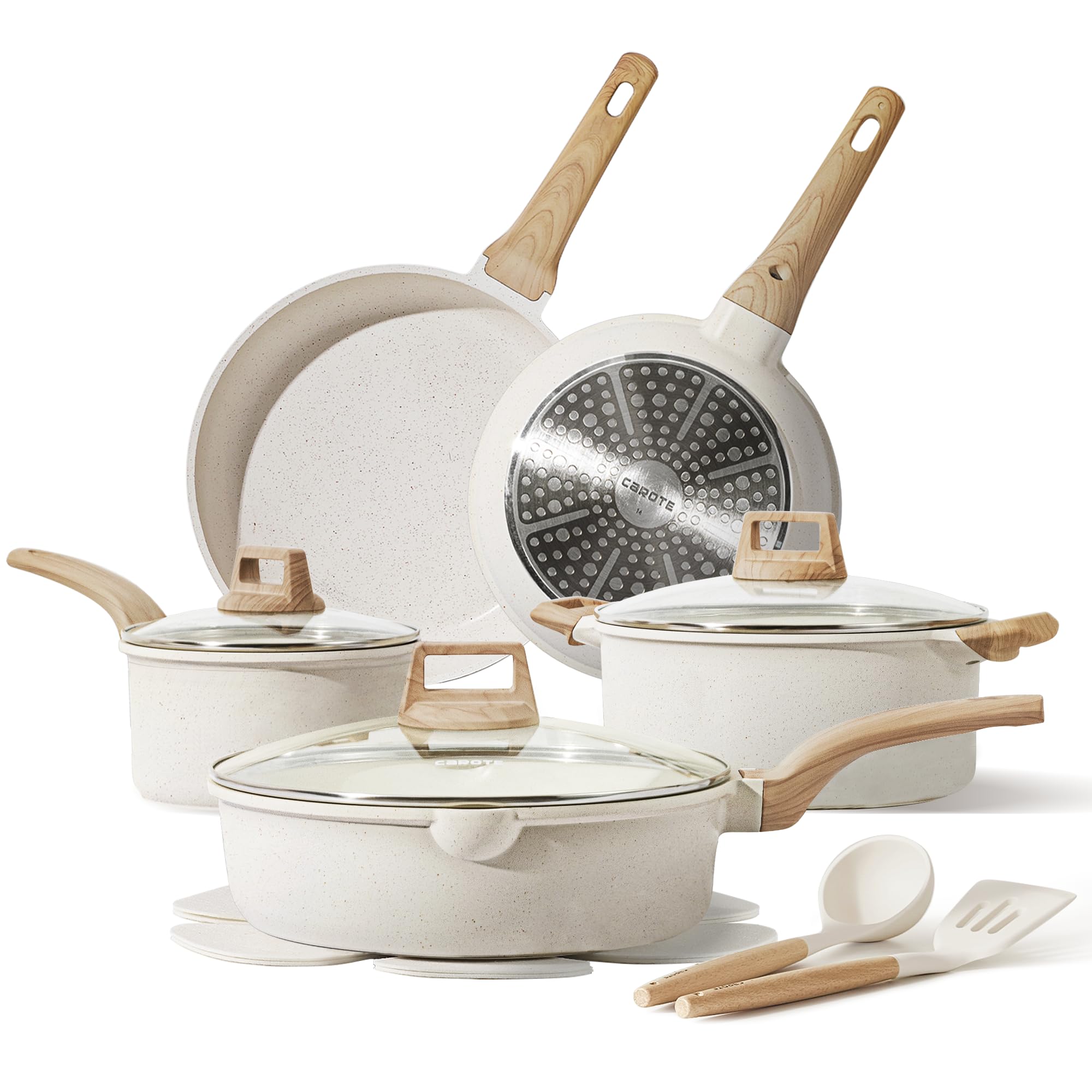 CAROTE 14 Pcs Pots and Pans Set Nonstick,Cookware Set Kitchen Cooking Set with Utensil and Pan Protectors