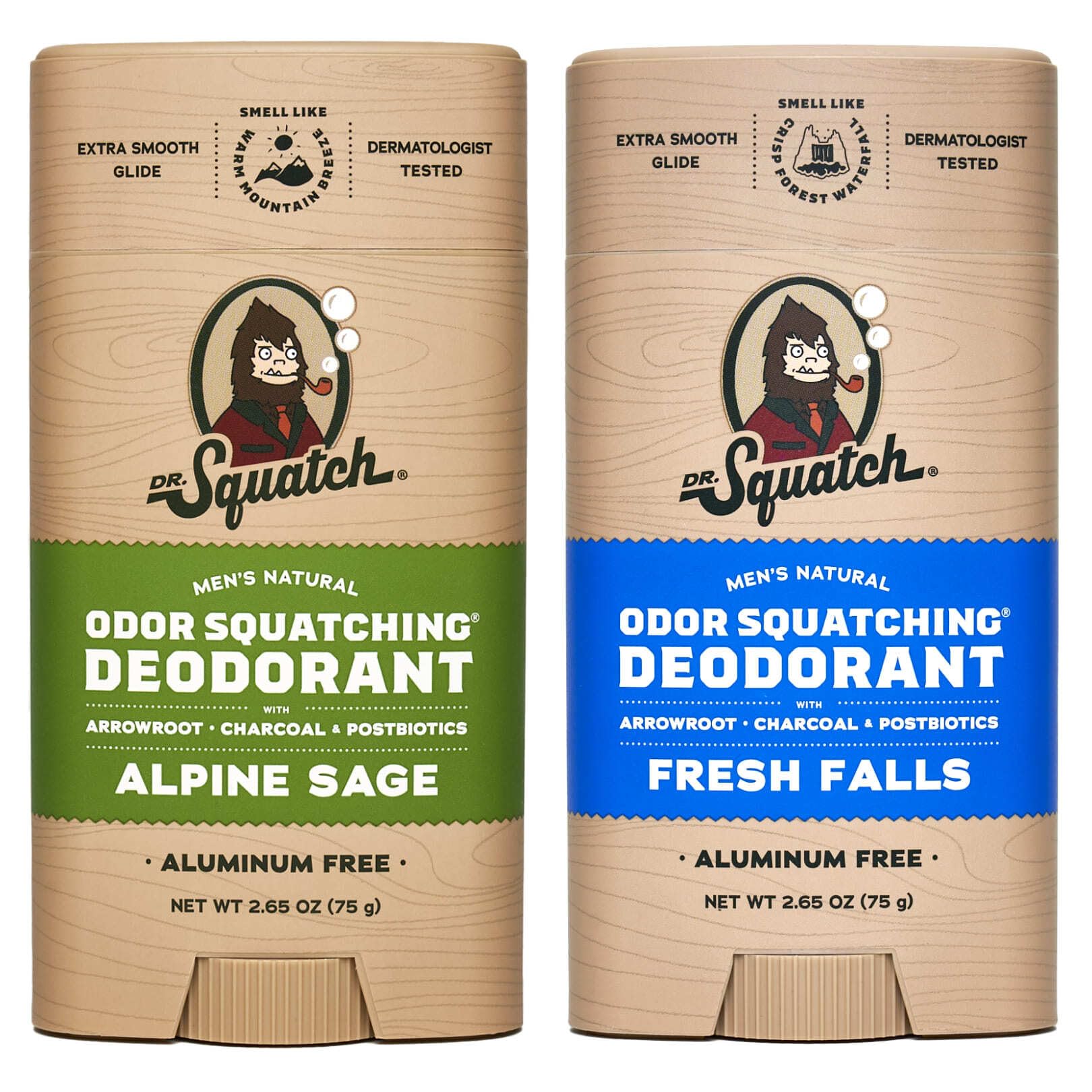 Dr. Squatch Naturliches Deodorant für Männer - Geruchsneutralisierend, Aluminiumfrei - Alpine Sage & Fresh Falls (75 g, 2er-Pack)