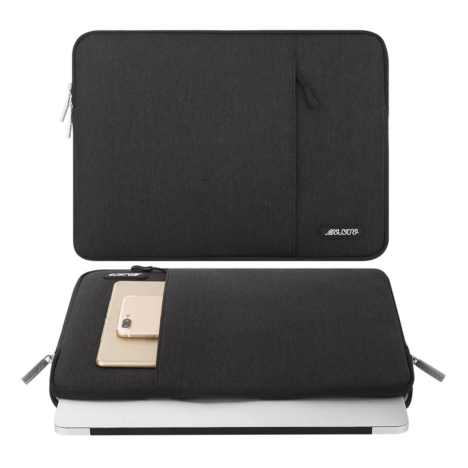 MOSISO Laptop Case 13.3 inch, 13-13.3 inch Laptop Sleeve Compatible with MacBook Air/Pro 13 / Pro 14, HP Dell ASUS Lenovo Notebook, Polyester Vertical Computer Sleeve Bag with Pocket, Black