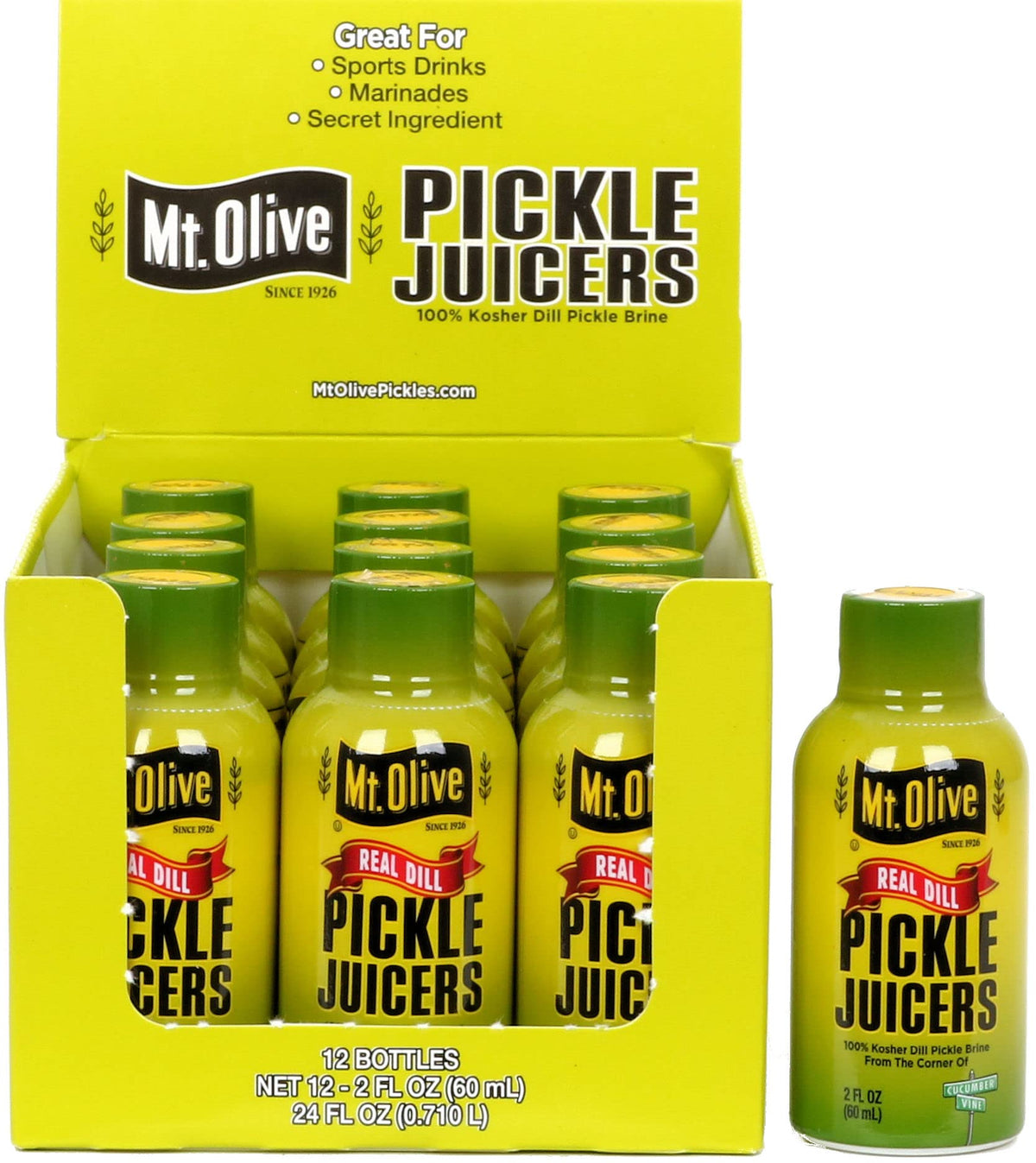 Mt. Olive Picklesaft 100 % koscherer Dill-Gurkenlake – 12er-Pack – 2 fl oz Flaschen
